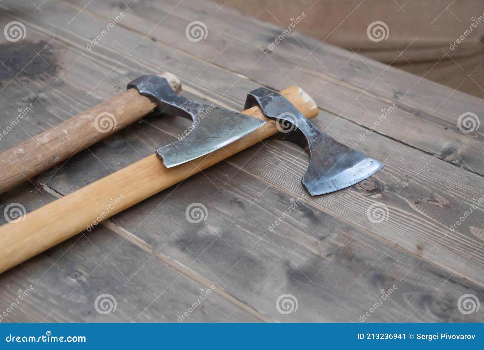 Iron Axes with Wooden Handle, Construction Tools Stock Image - Image of ...