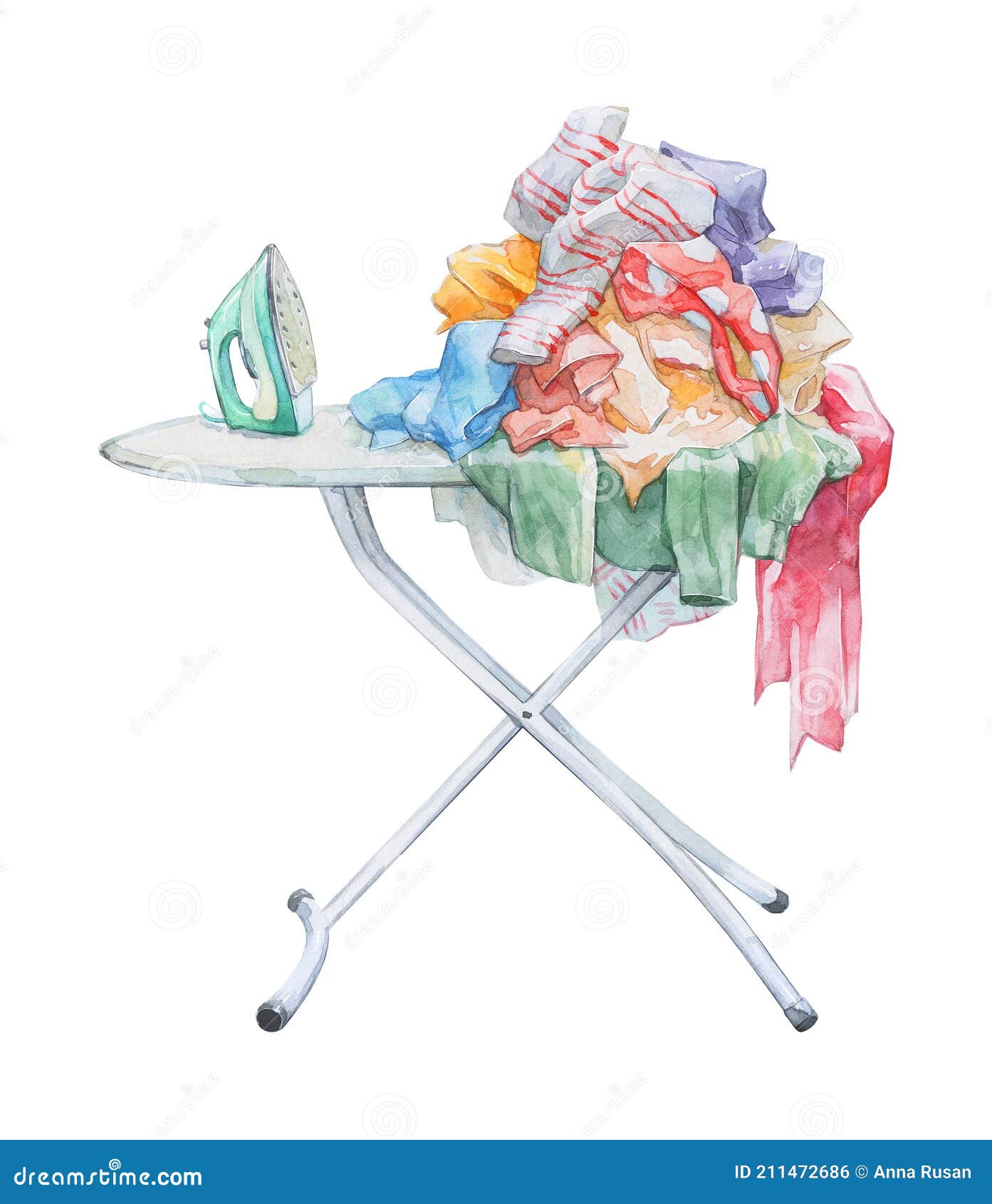 Iron and Clothes on Ironing Board Stock Illustration Illustration of