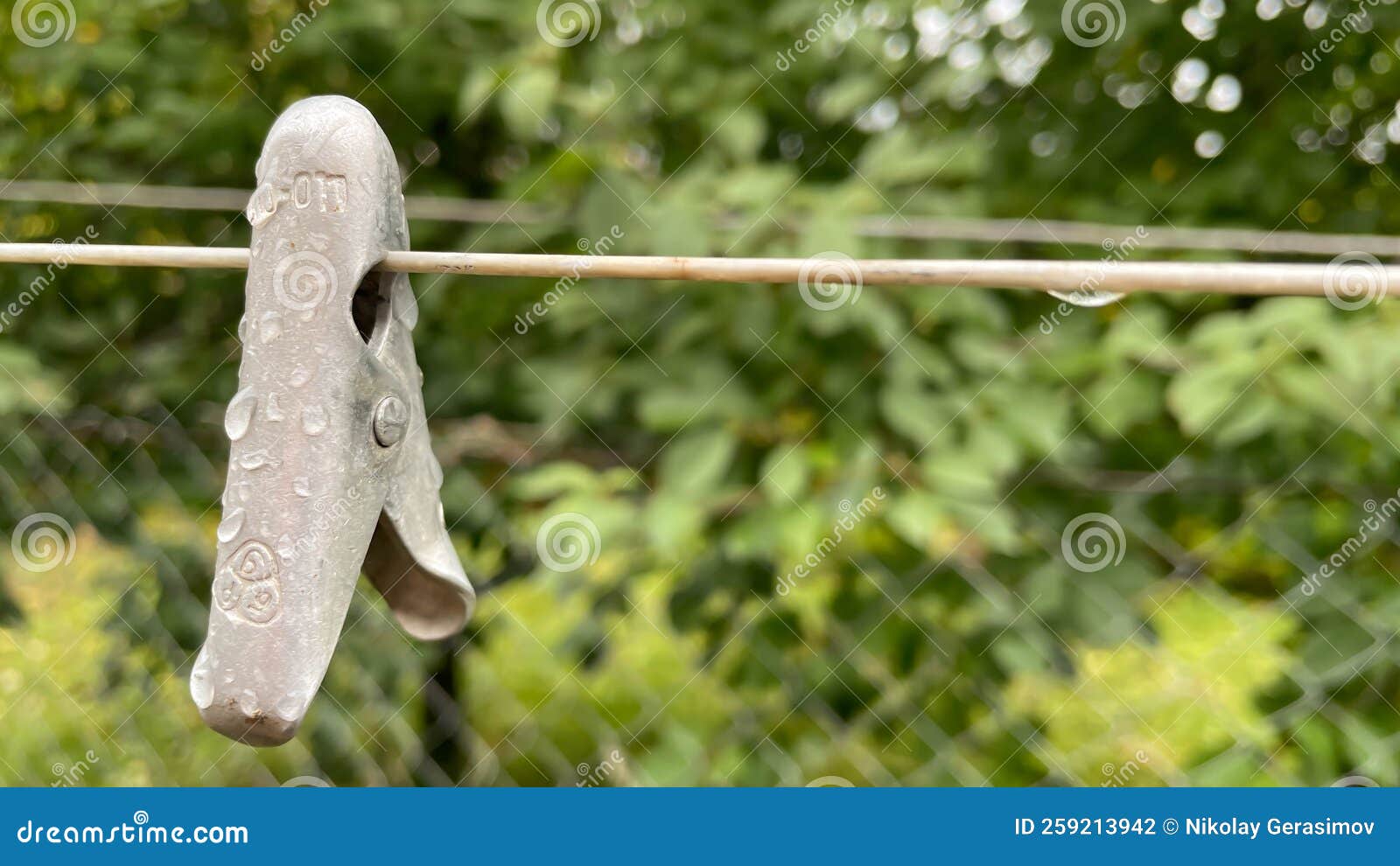 Iron Clothespin for Laundry in the Rain. Stock Photo Image of wooden