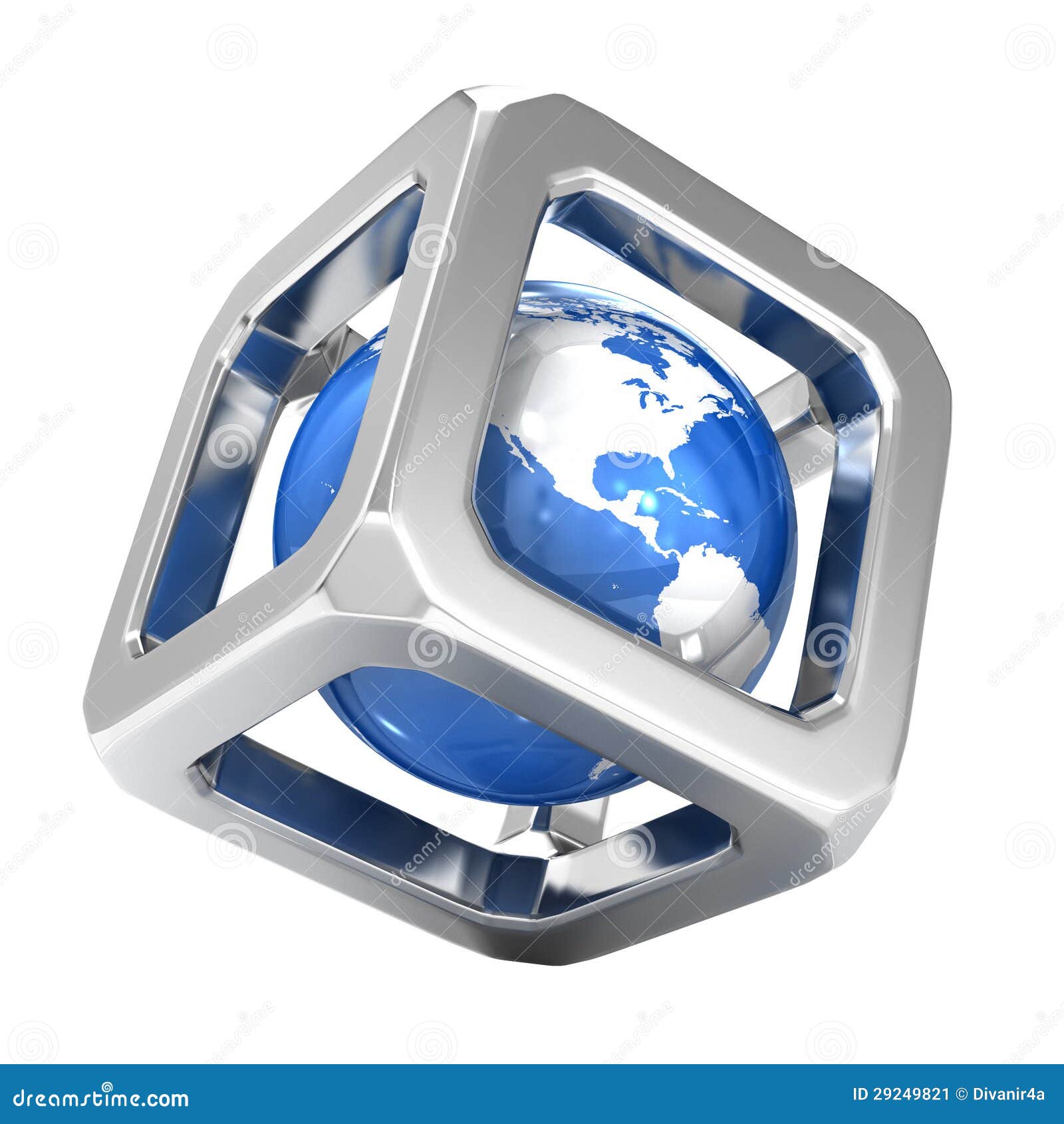 iron cube around blue earth