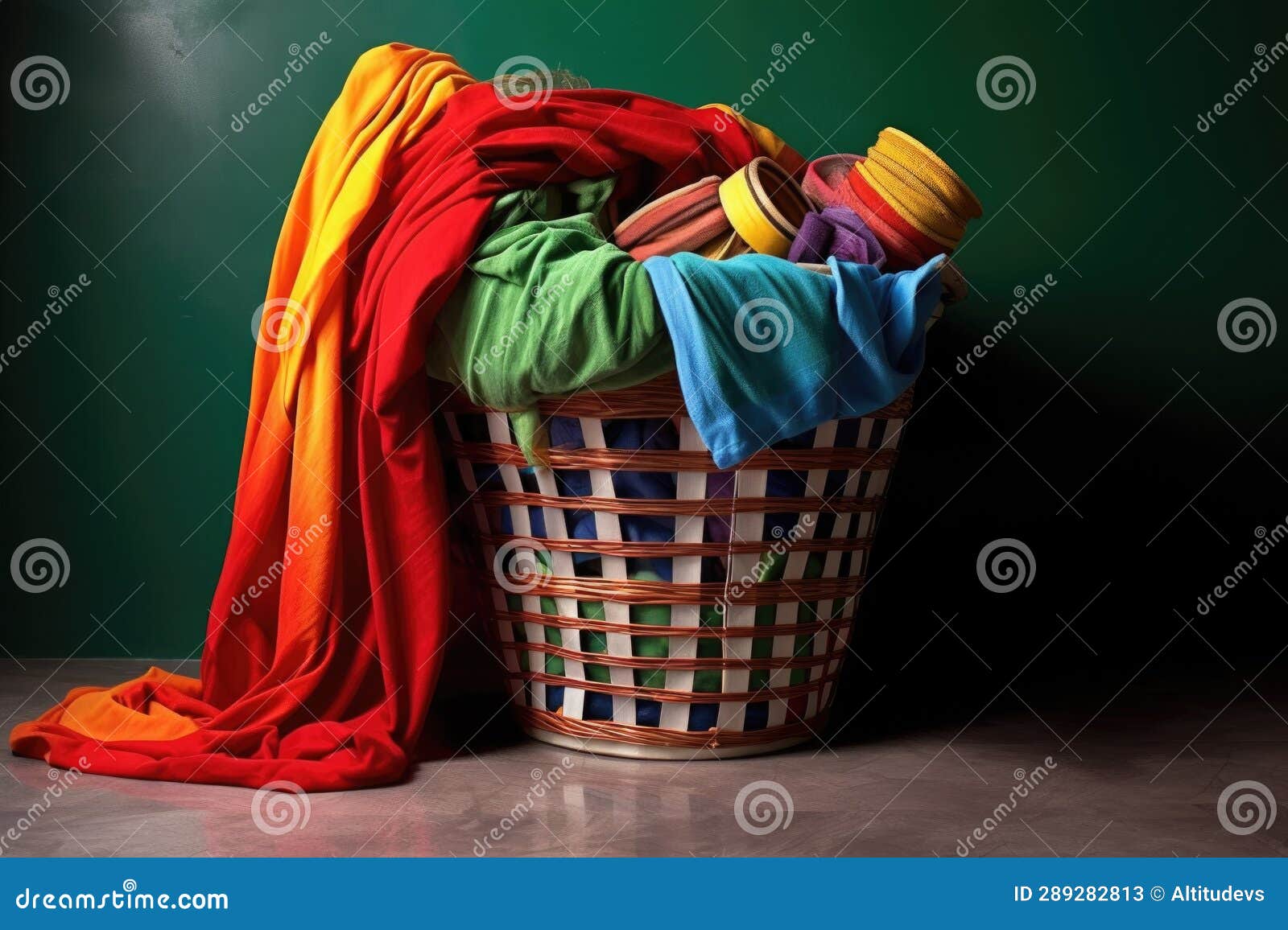 Iron and Laundry Basket with Colorful Clothes Stock Image Image of