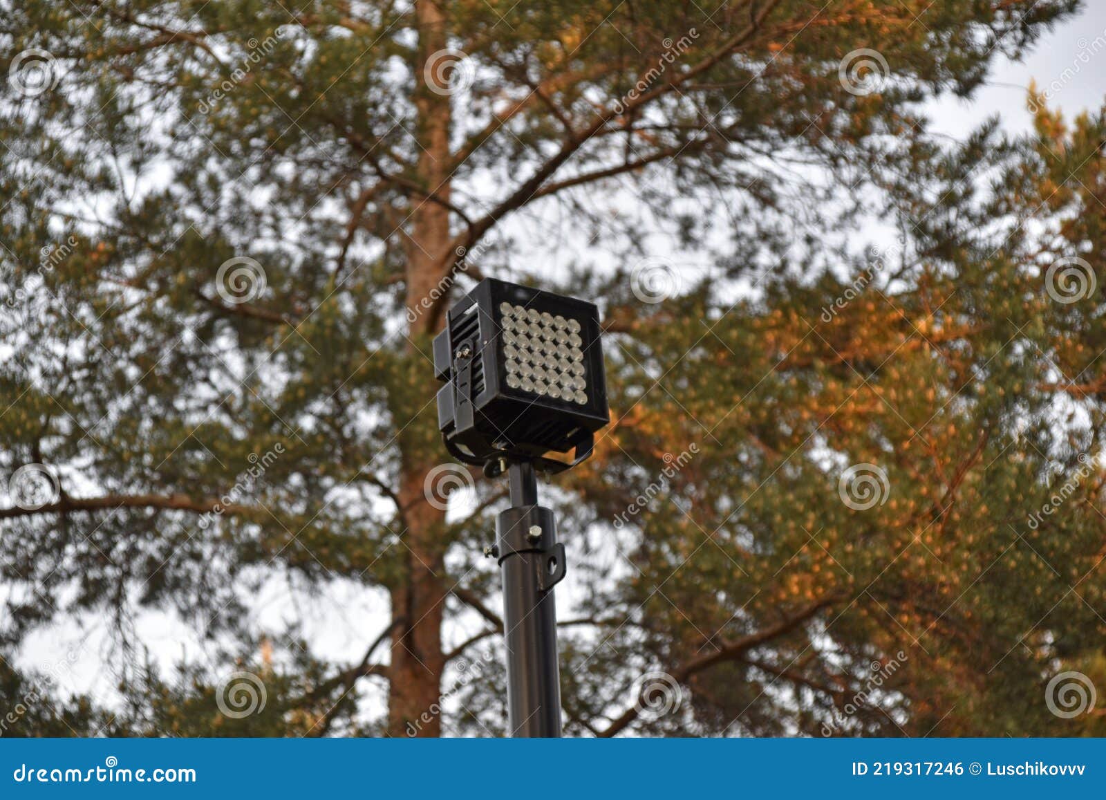Iron Lighting Spotlight in the Park in Summer Stock Photo Image of