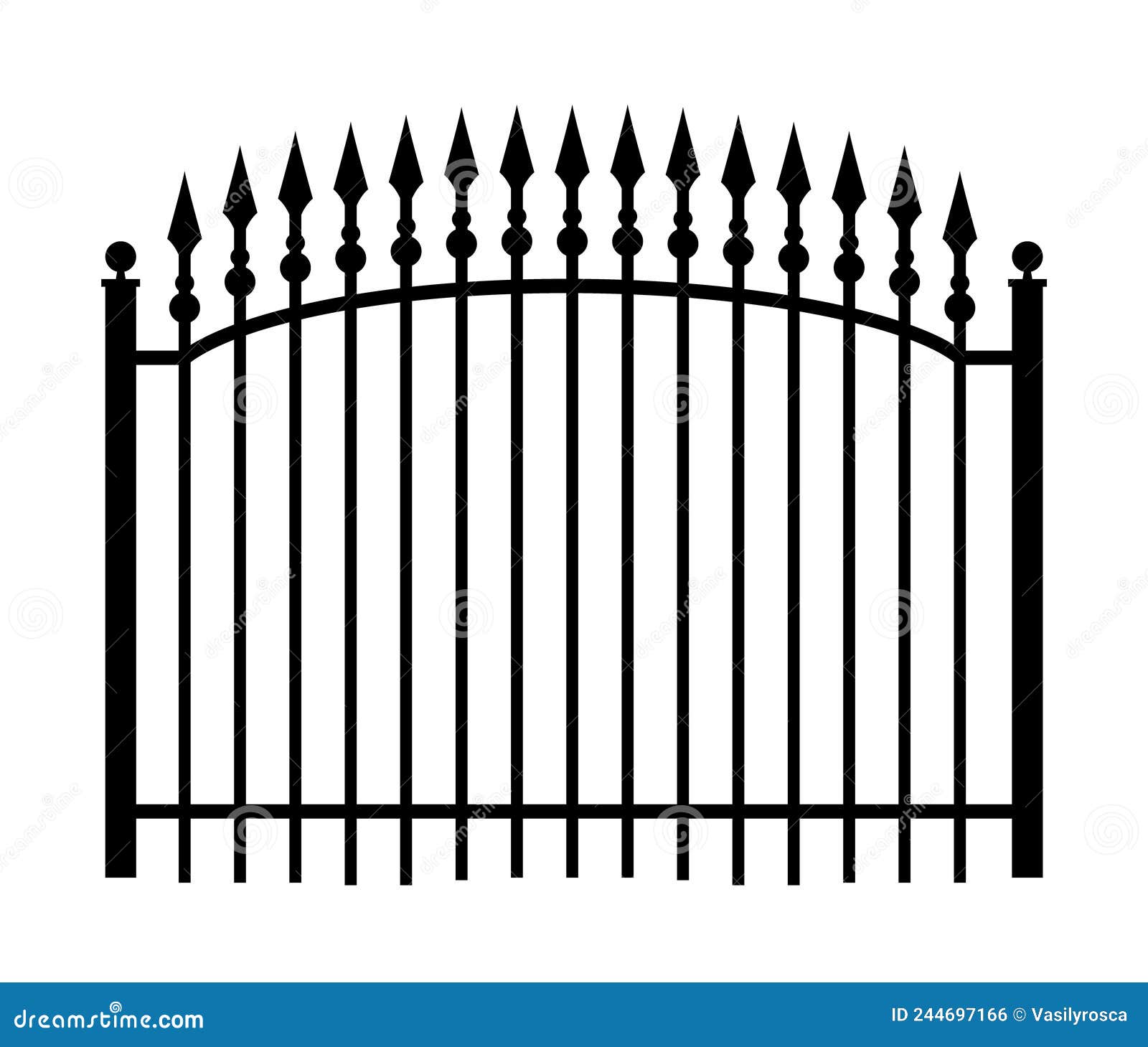 iron metal spearhead fence gate realistic security steel background. metal fence icon