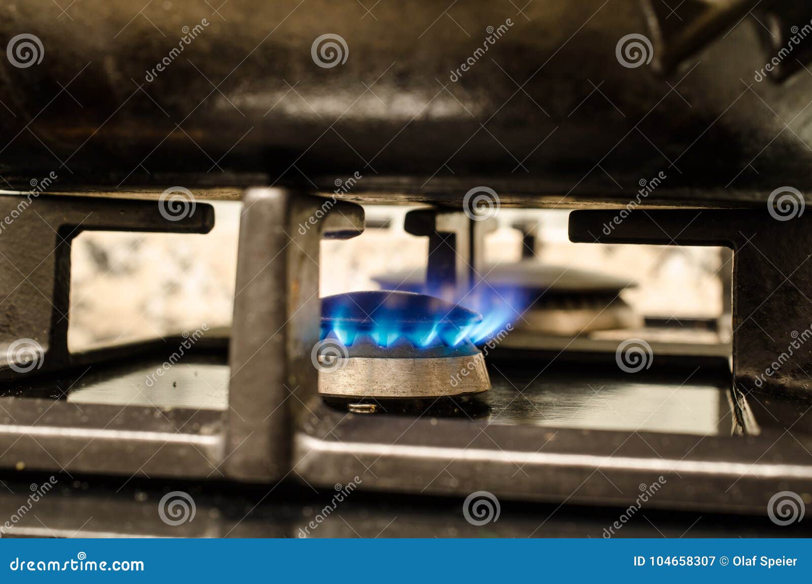 Iron pot on burning stove stock image. Image of appliance 104658307