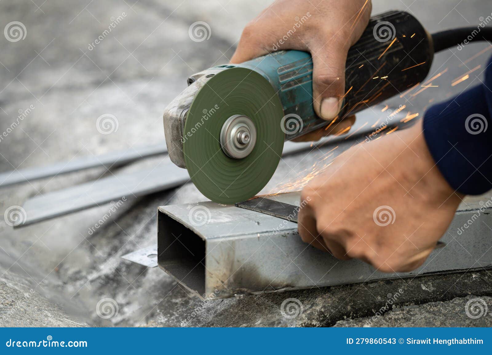Iron Rod Cutting Machine with Fire Flakes Stock Image Image of