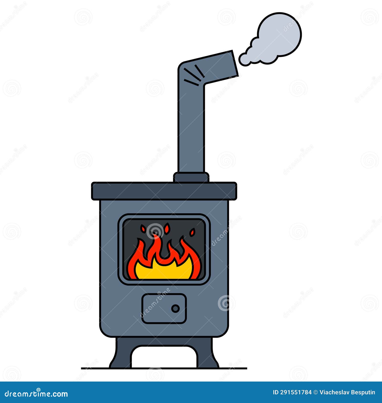 Iron Stove for Heating a Room with a Chimney. Stock Illustration
