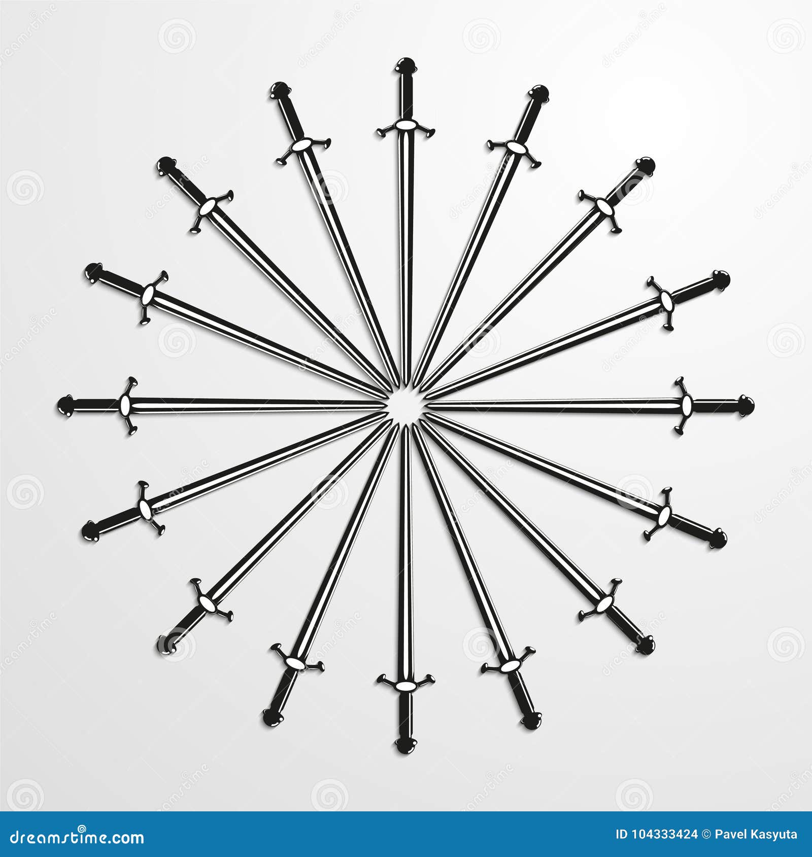 Iron Swords Piled In A Circle. Vector Illustration. Stock Vector