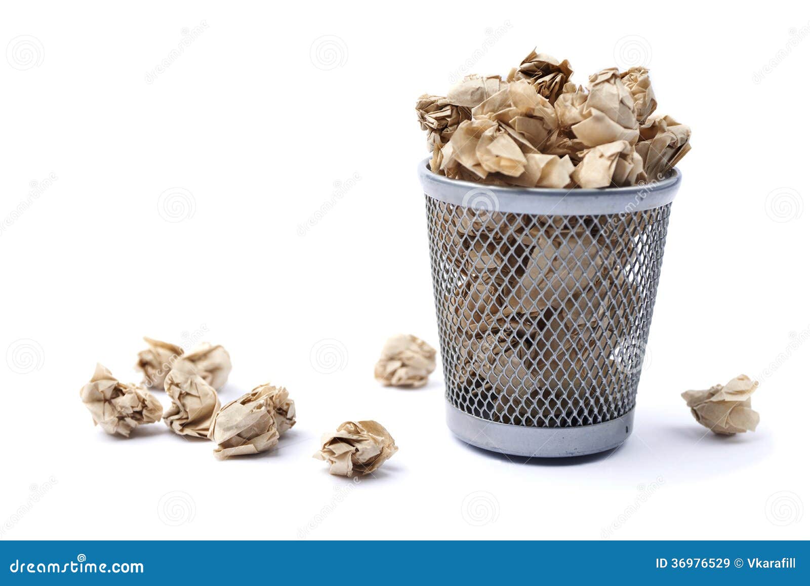 Iron Trash Bin Full of Paper, Isolated on White Background Stock Image