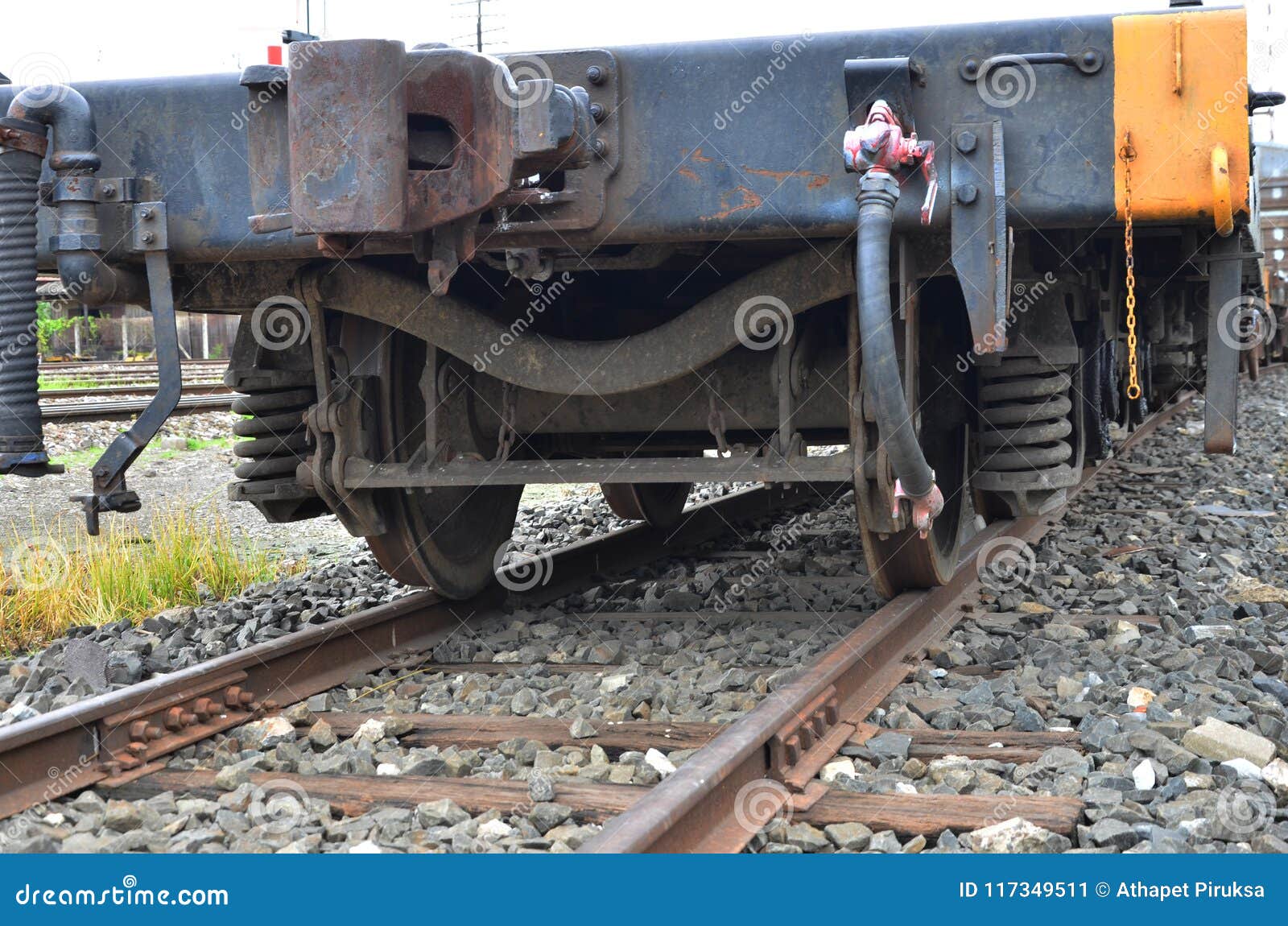 Iron Wheels and Spring Shocks of Rail Freight Train Stock Image Image