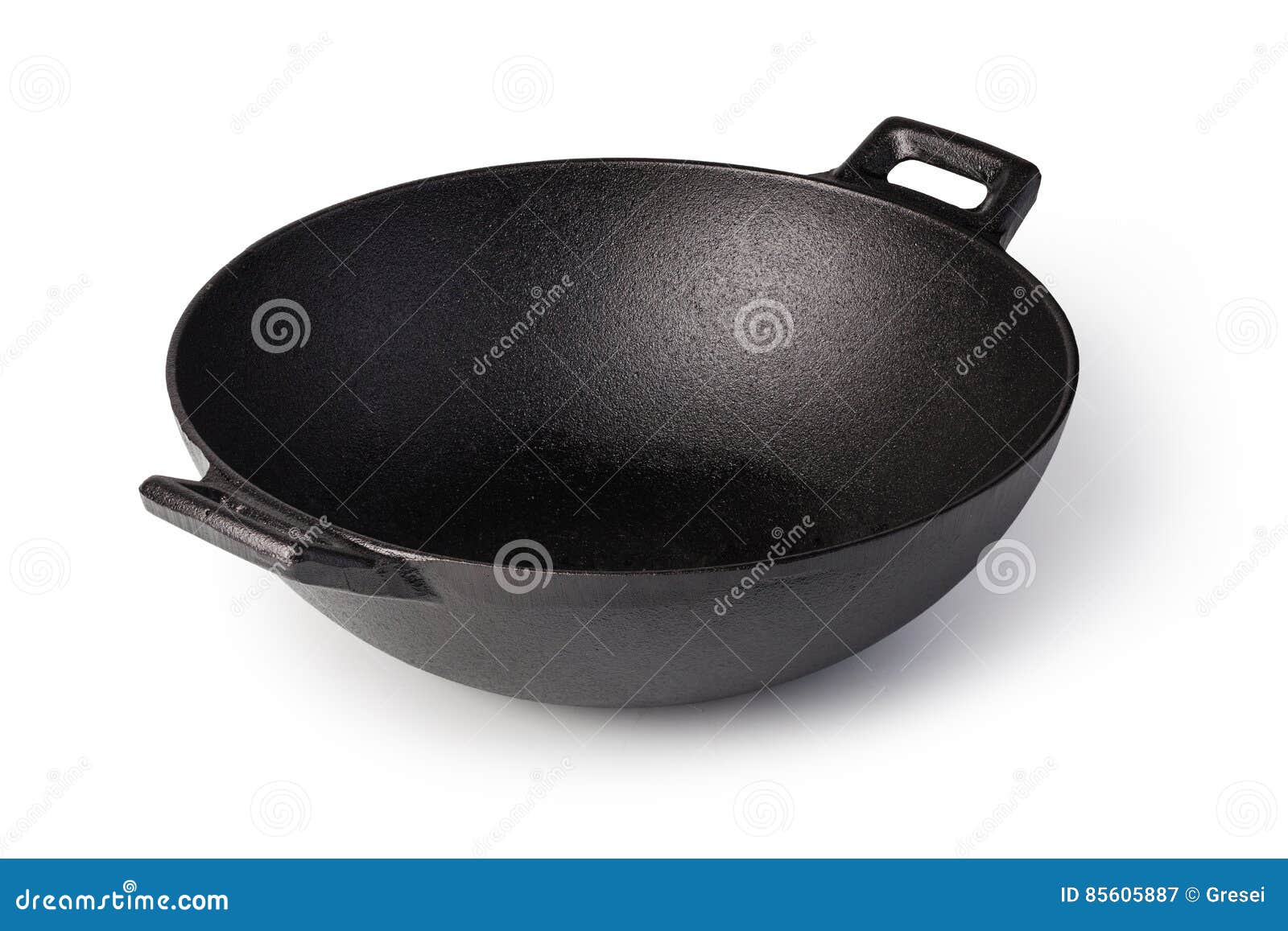 A Big Black Wok For Cooking On White Stock Photo, Picture and