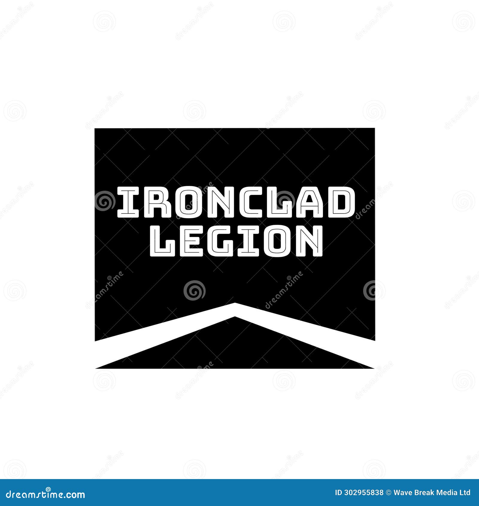 ironclad legion text in white with chevron logo in black rectangle on white background
