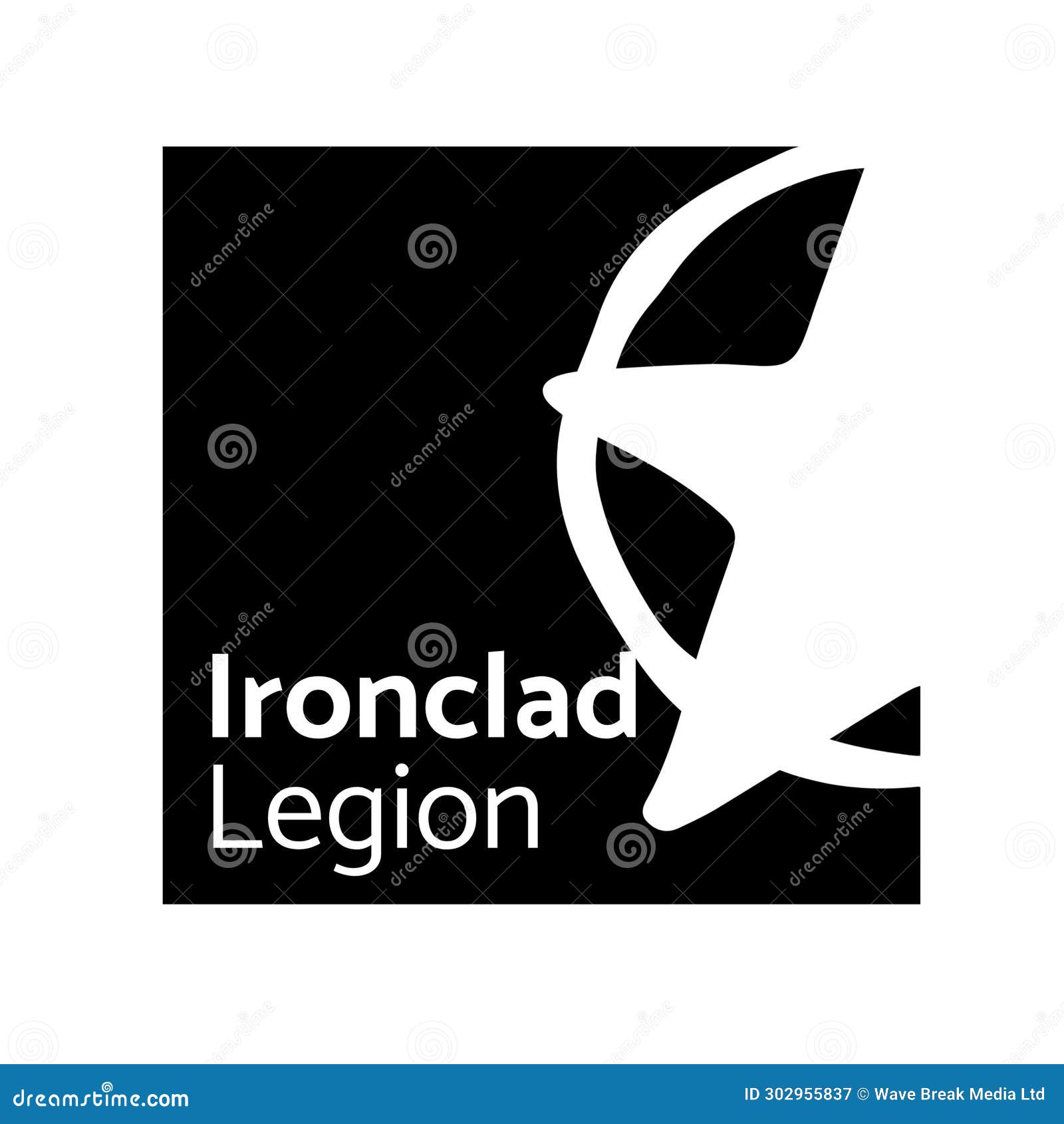 ironclad legion text in white with half star in ring in black rectangle logo on white background