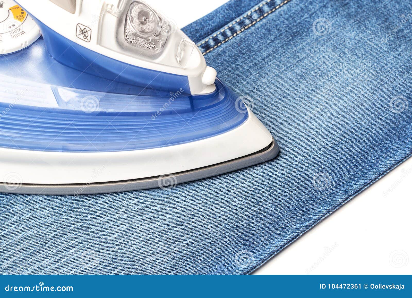 Ironing Blue Jeans on a White Baclground Stock Image Image of