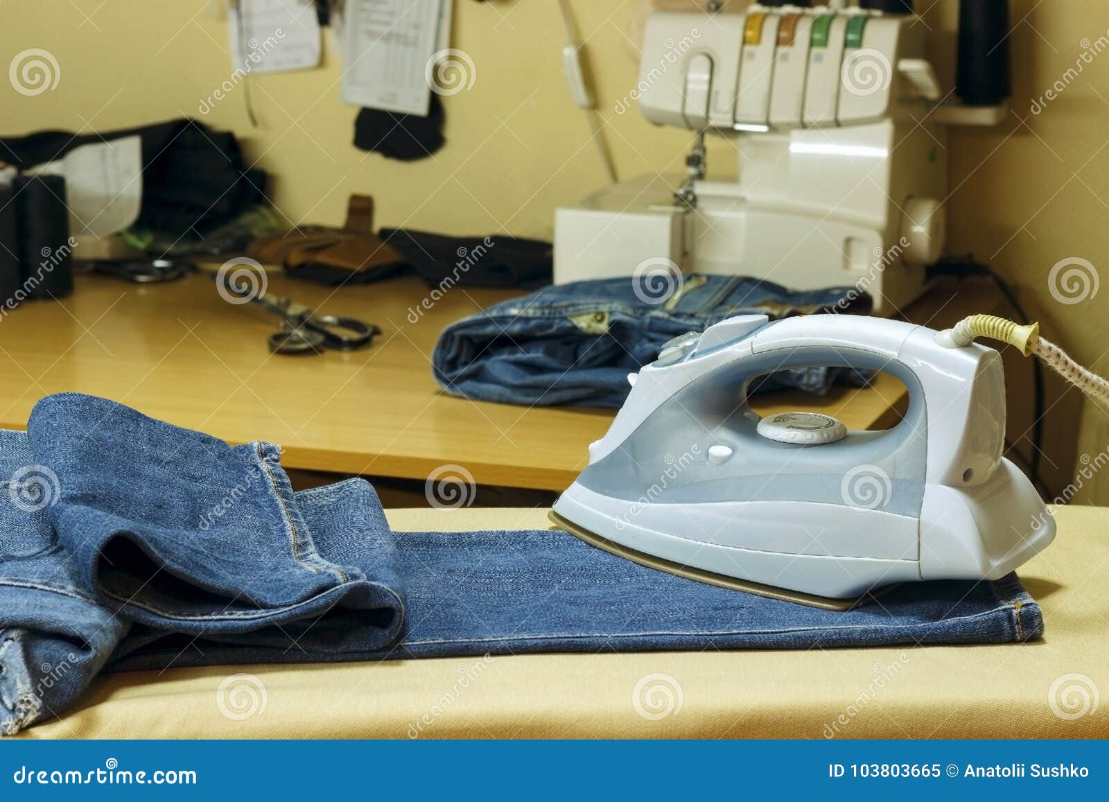 Ironing Board in the Sewing Studio. it Has Iron and Things for I Stock