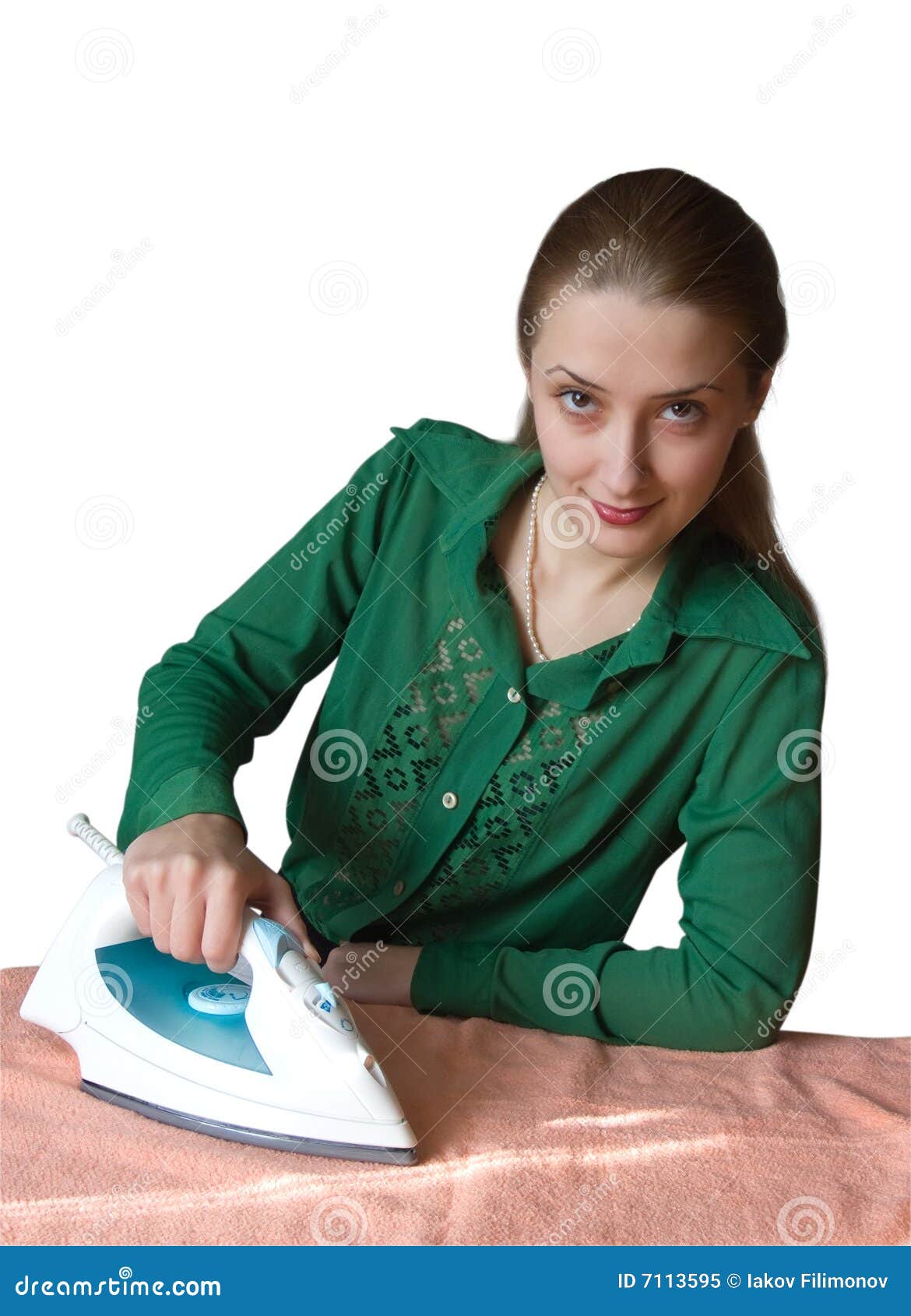 Ironing girl stock image. Image of appliance, green, laundry 7113595