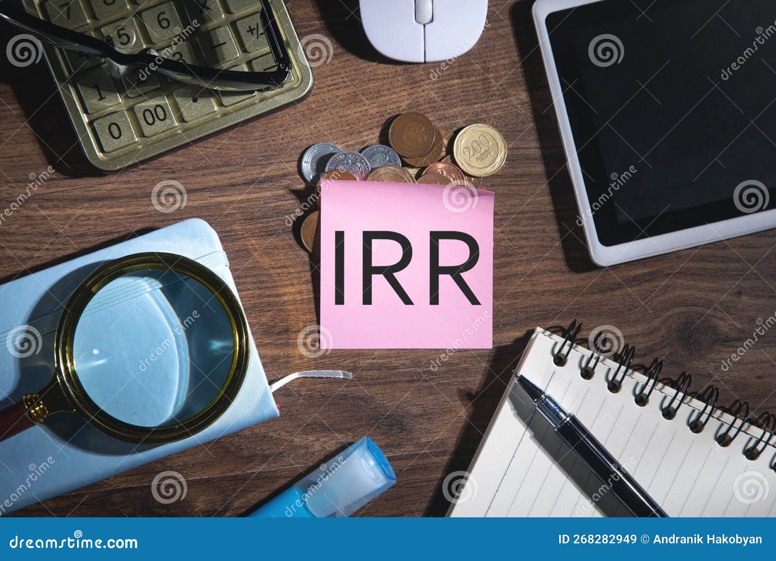 IRRInternal Rate of Return on Sticky Note. Business Concept Stock