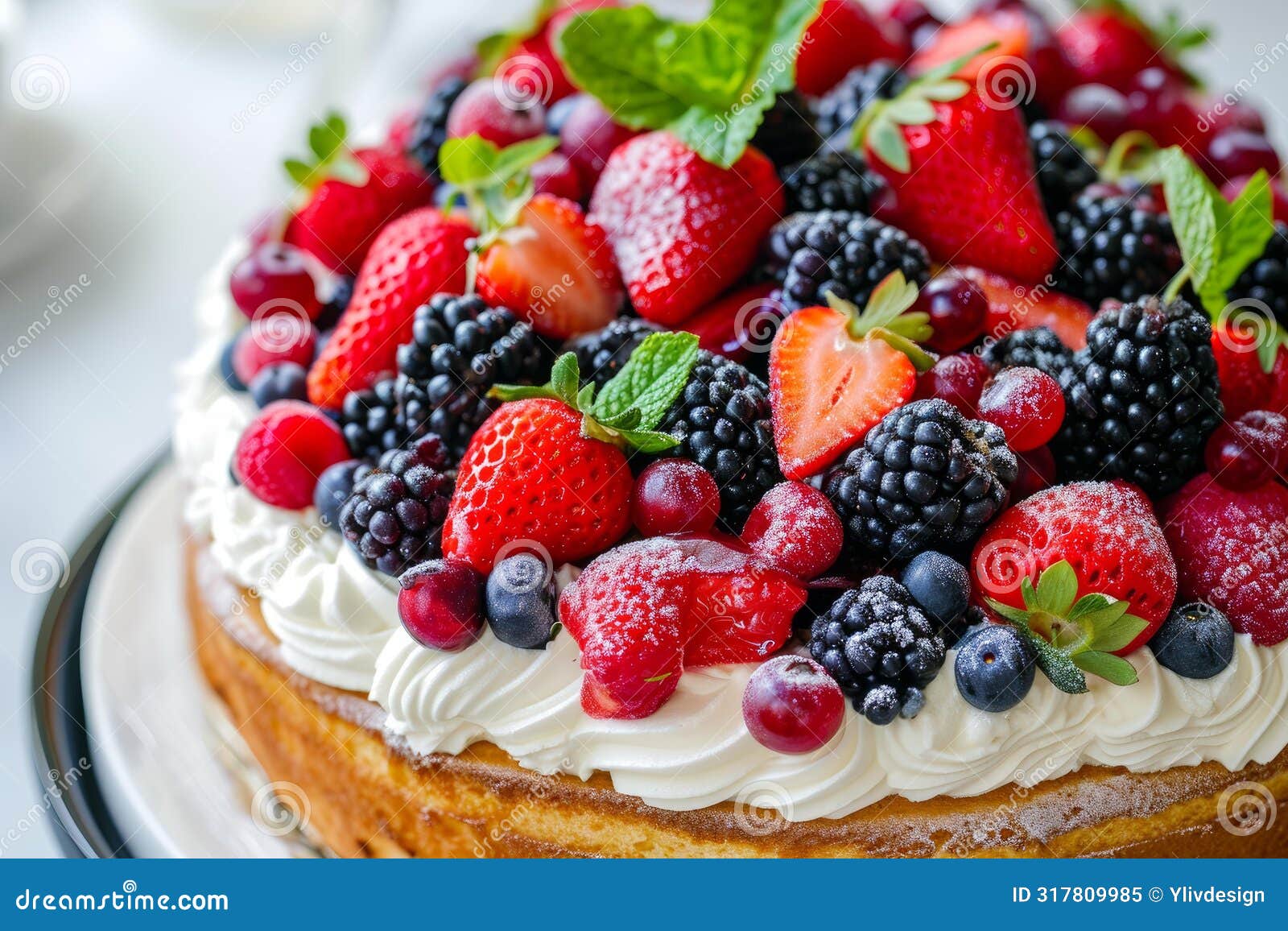 irresistible angel cake dessert with berries. generate ai