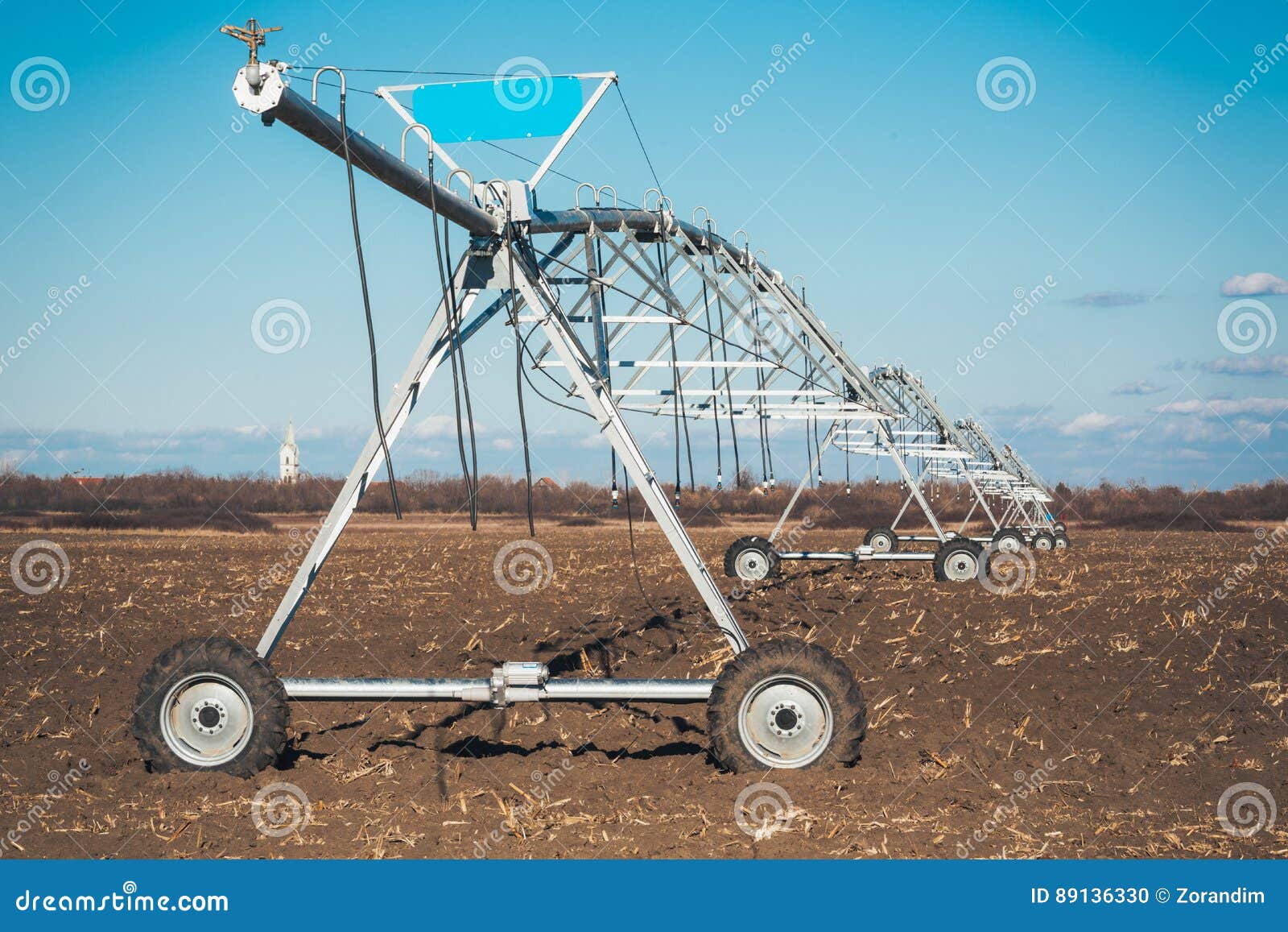 Irrigation System on Wheels Stock Photo Image of spray, farmland