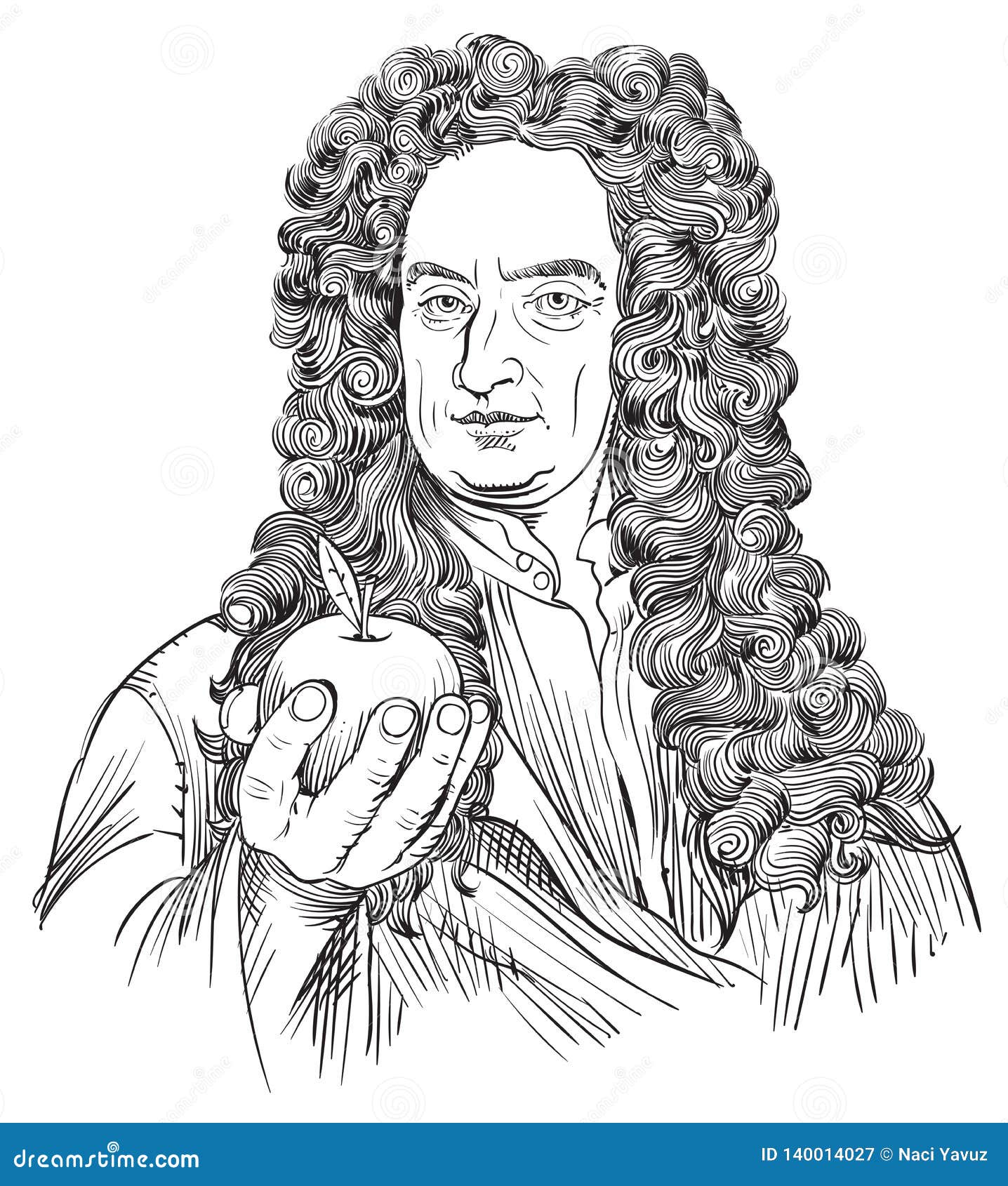 Isaac Newton Portrait in Line Art Illustration Stock Vector