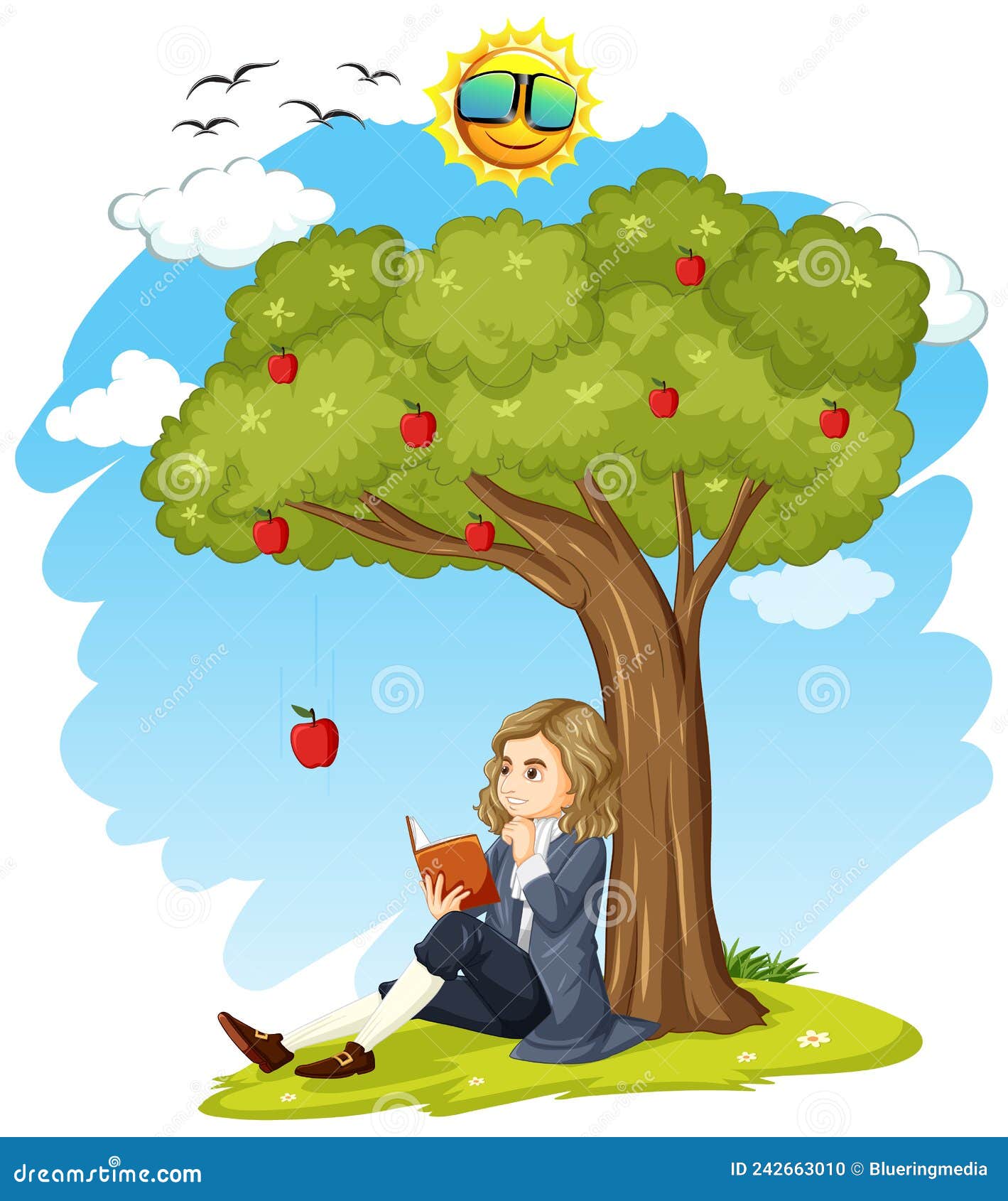 Isaac Newton Sitting Under Apple Tree Stock Vector - Illustration of ...