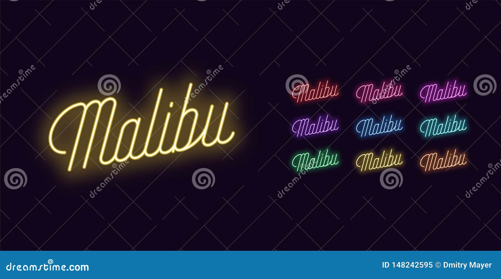 Iscrizione Al Neon Del Nome Di Malibu Testo Dardore Del