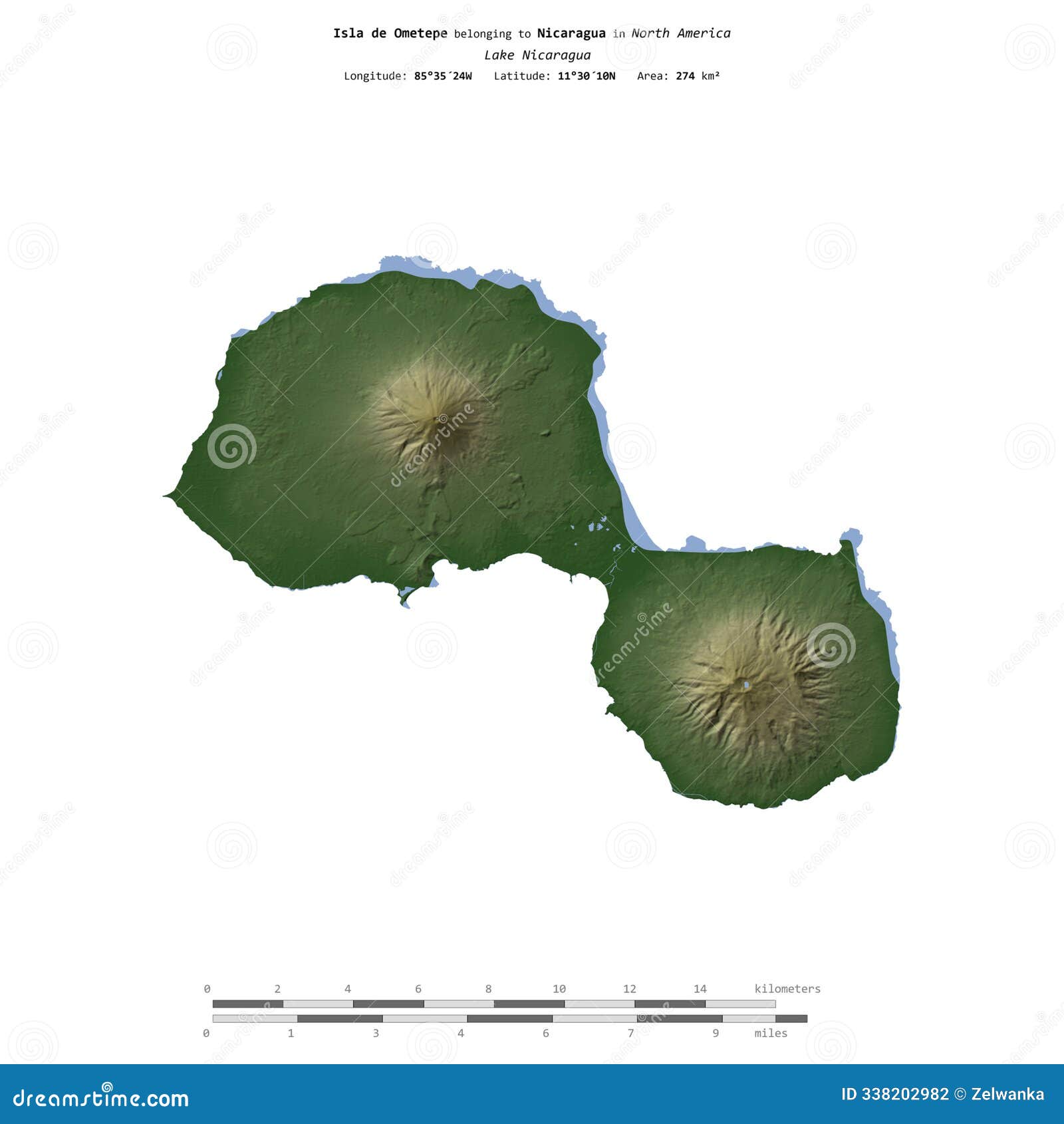 isla de ometepe. nicaragua.  on white. physical