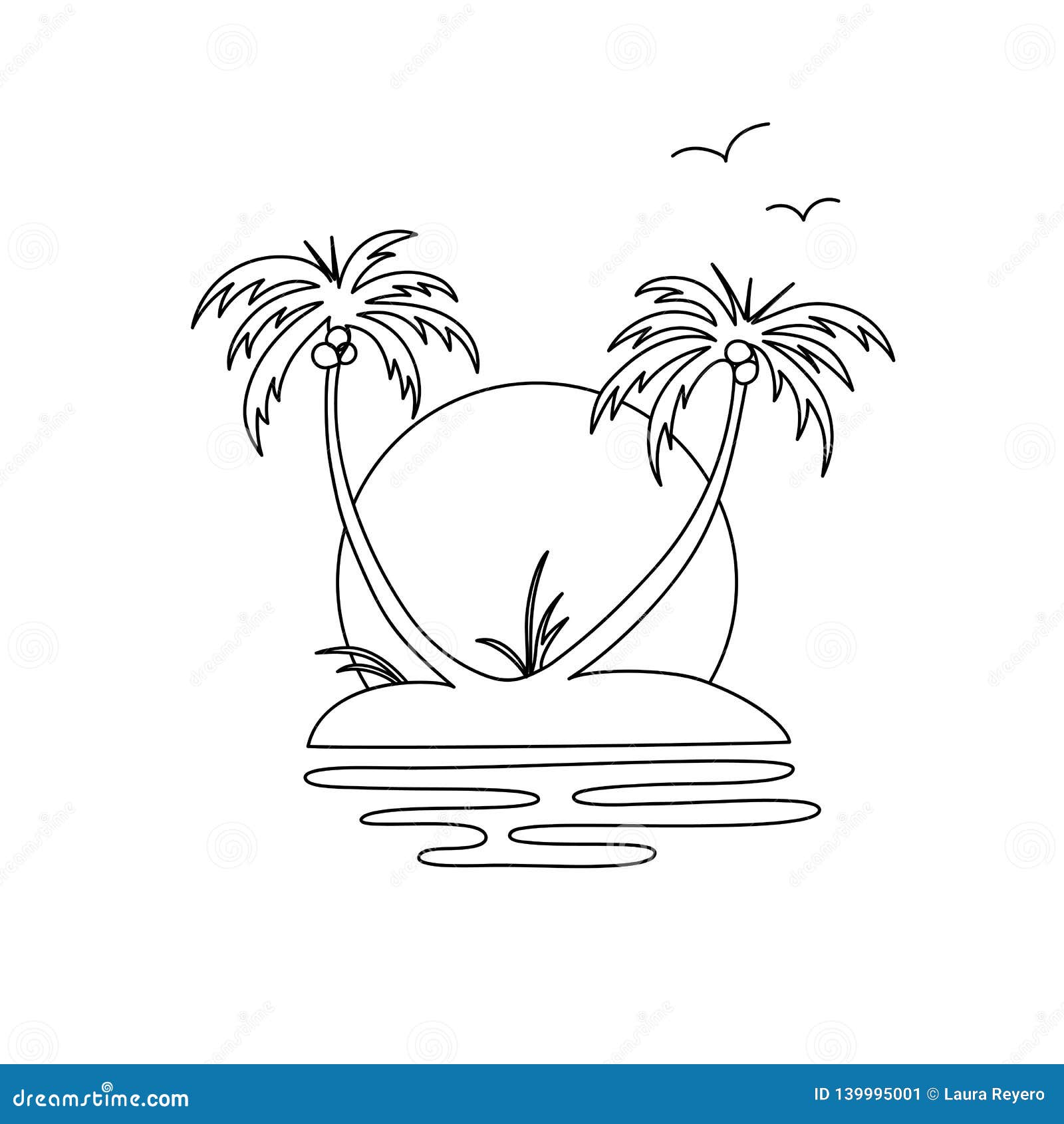 Isla Del Oasis Con Las Palmeras Stock de ilustración - Ilustración de  tronco, trendy: 139995001