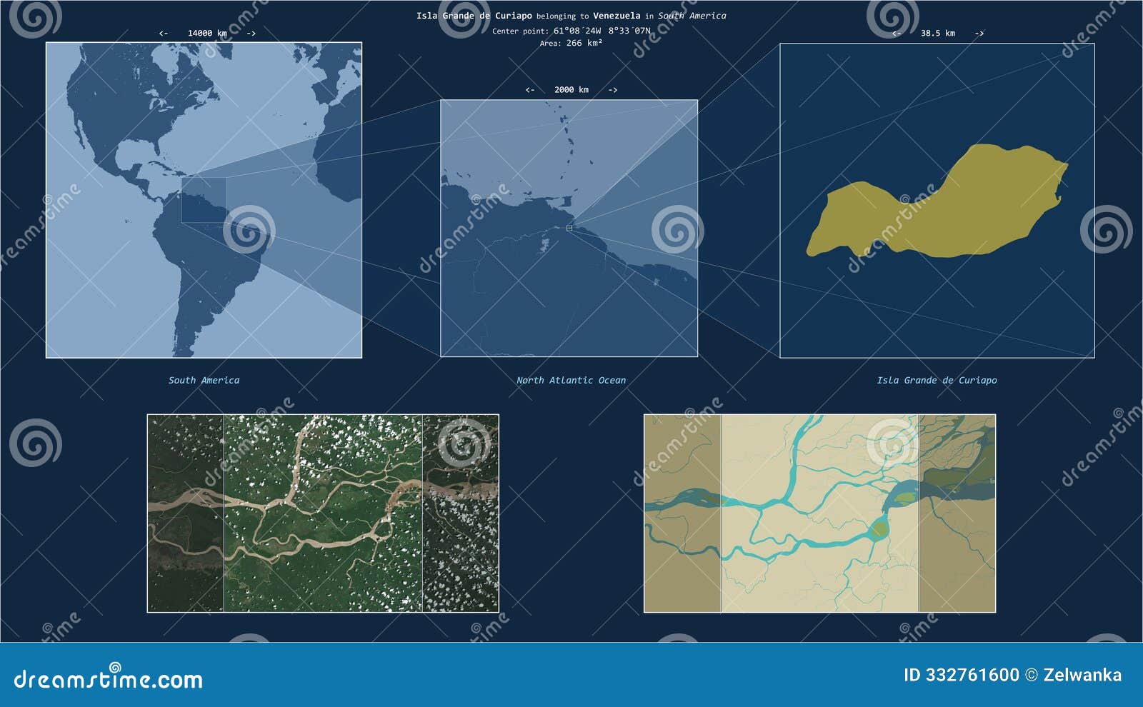 isla grande de curiapo. venezuela. location diagram. yellow