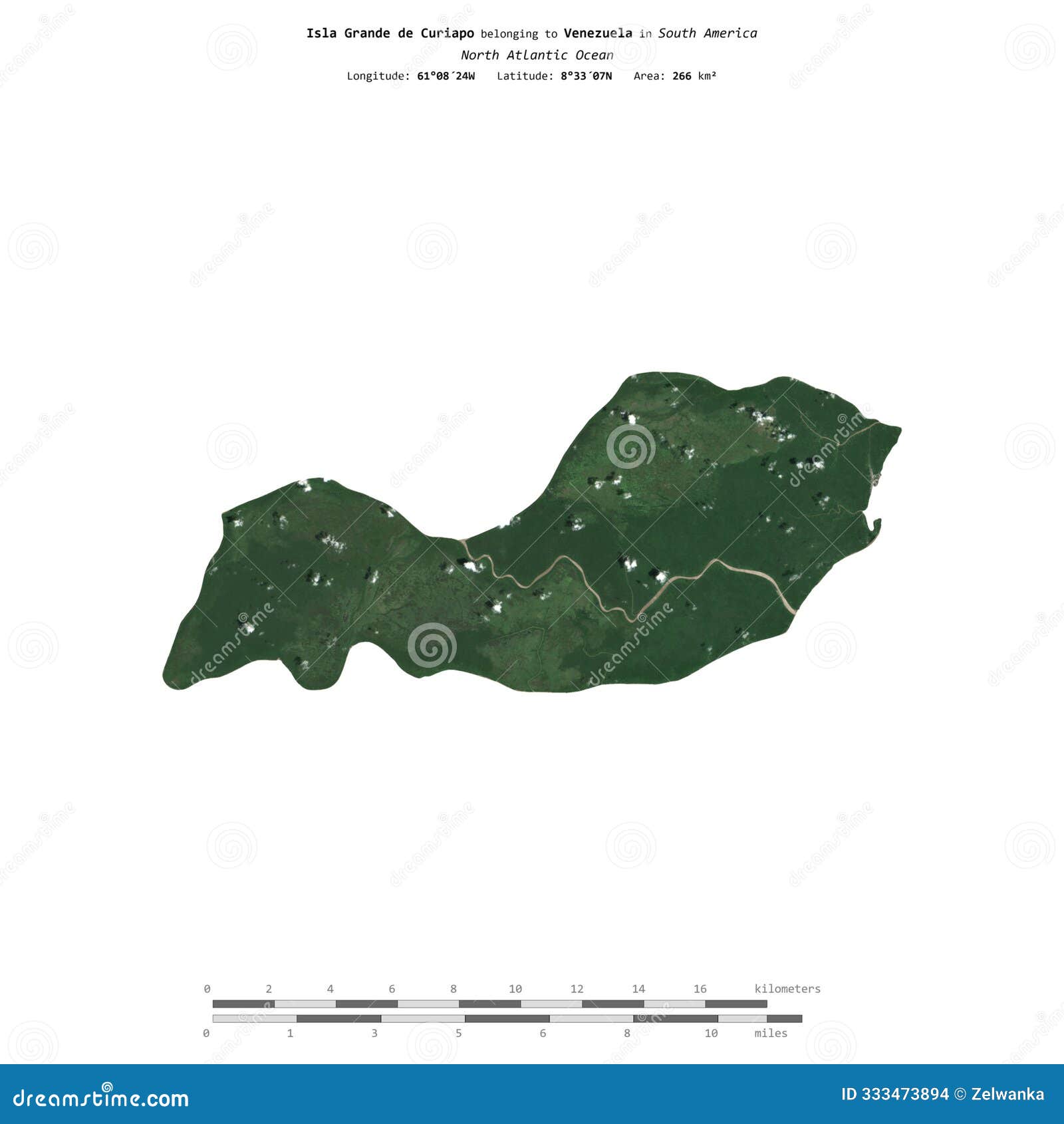 isla grande de curiapo. venezuela.  on white. satellite, september 30, 2023