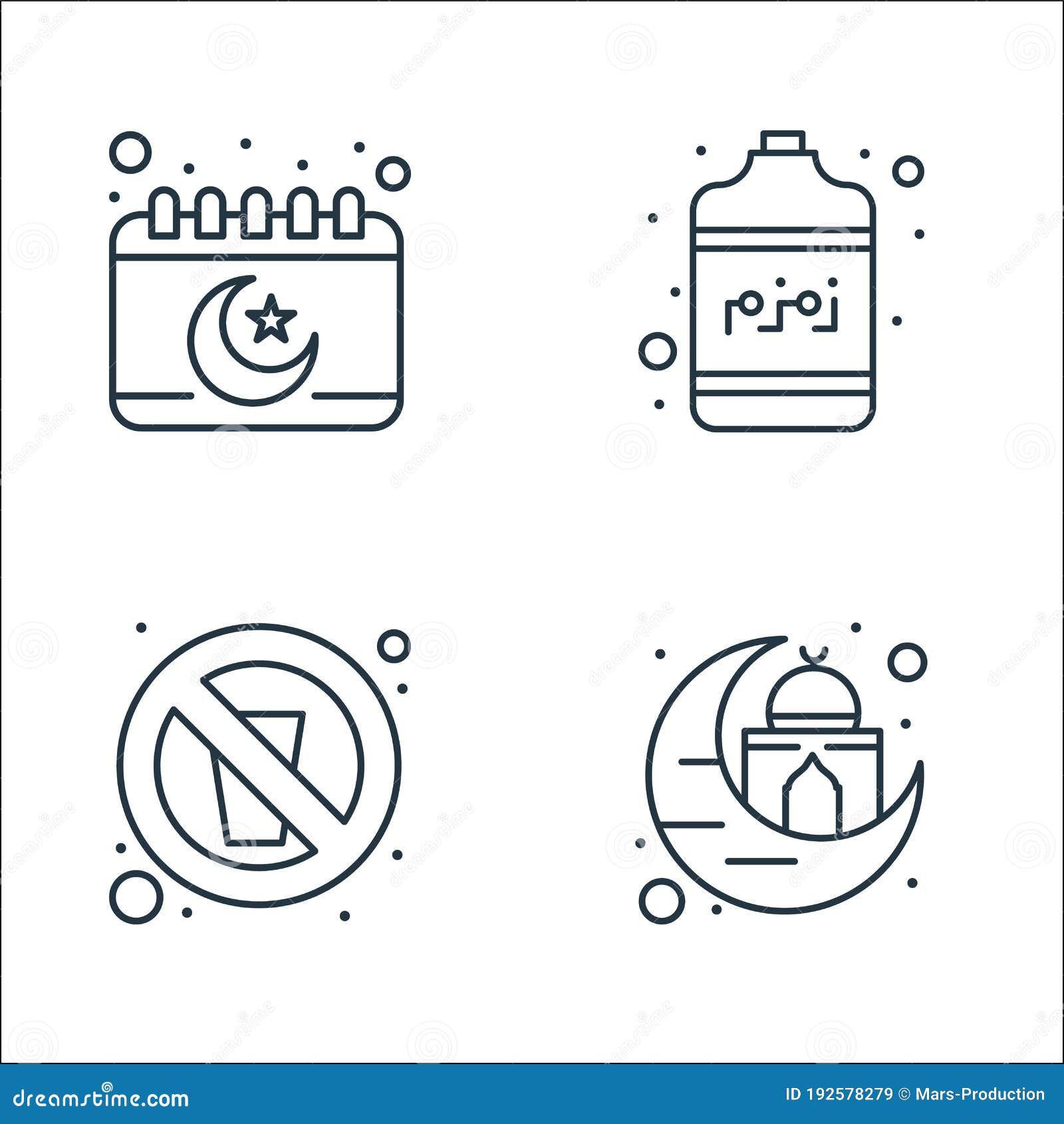islam and ramadan line icons. linear set. quality  line set such as ramadan, no water, zam zam