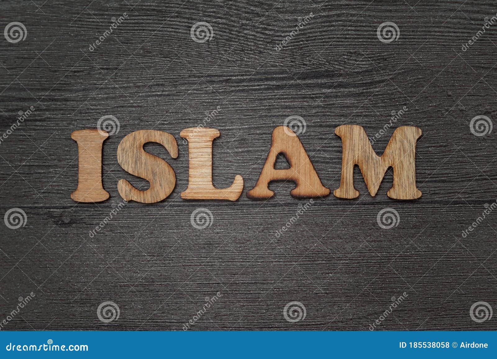 Islam Title Text Word. Wooden Alphabet Letter Blocks Stock Photo
