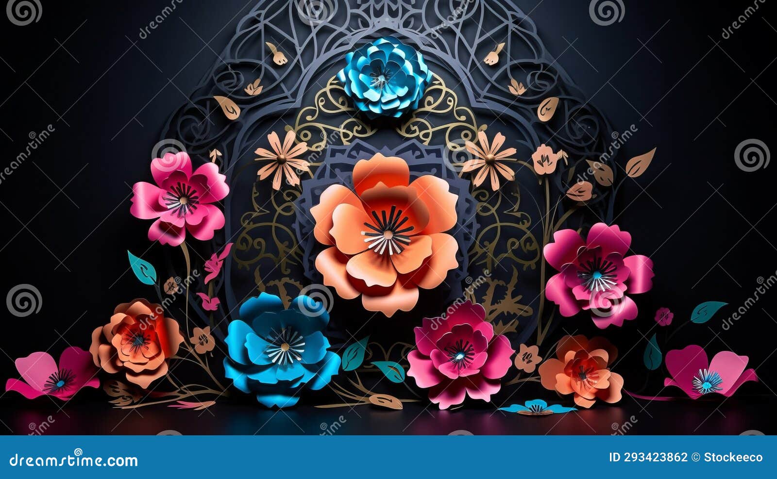 islamic temple 3d paper cut flower pattern 
