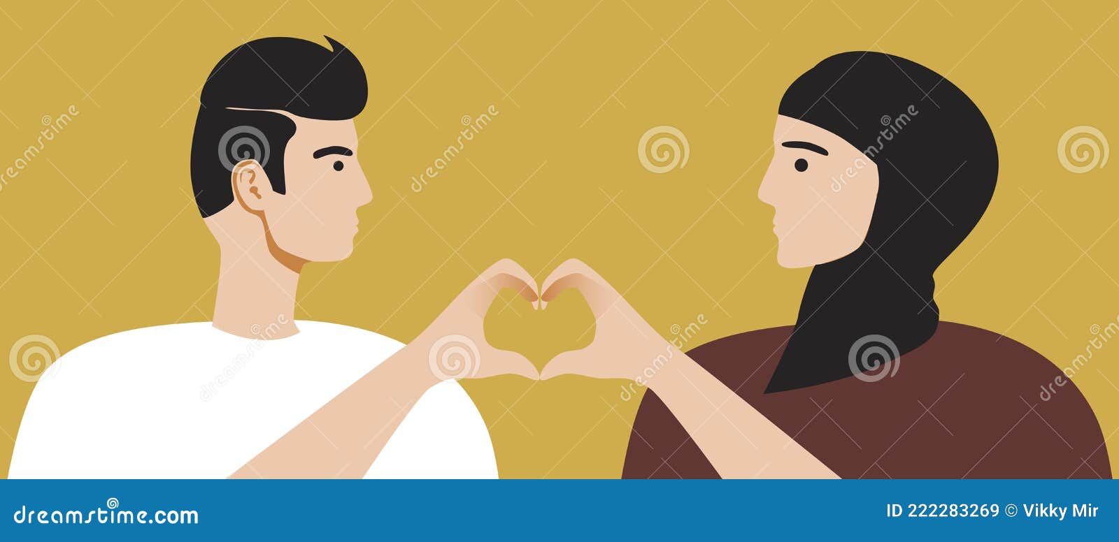 Islamic Couple, Hands with Heart, Flat Vector Stock Illustration ...