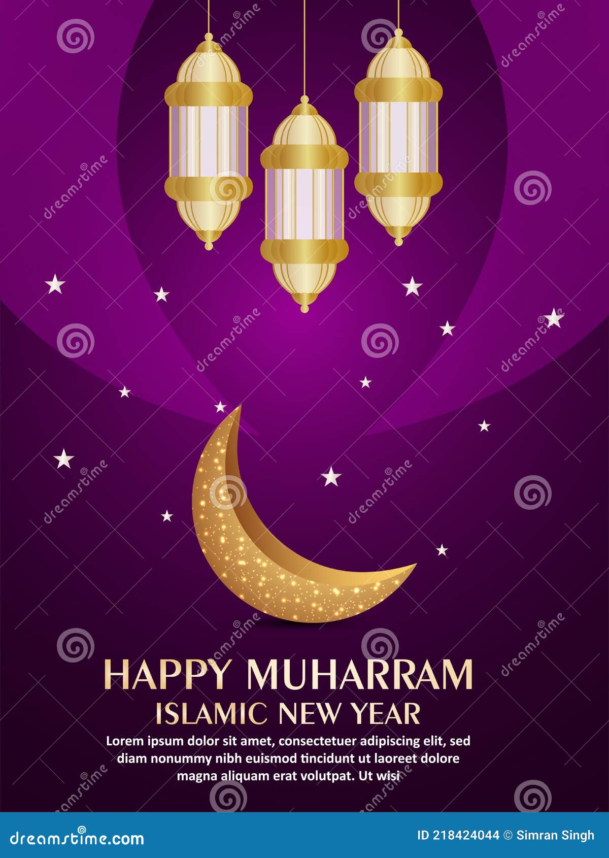 Islamic Festival Happy Muharram Party Flyer with Realistic Golden Moon