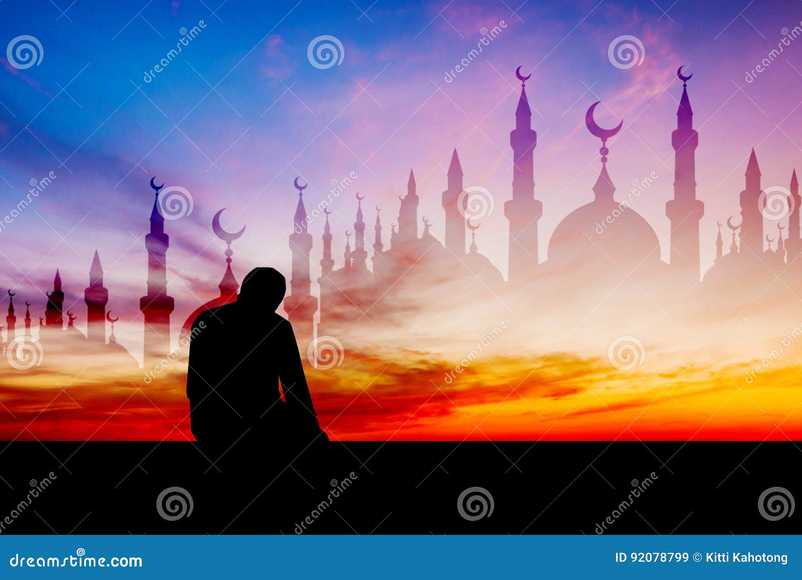 Islamic Man Praying Muslim Prayer in Twilight Time Stock Image Image