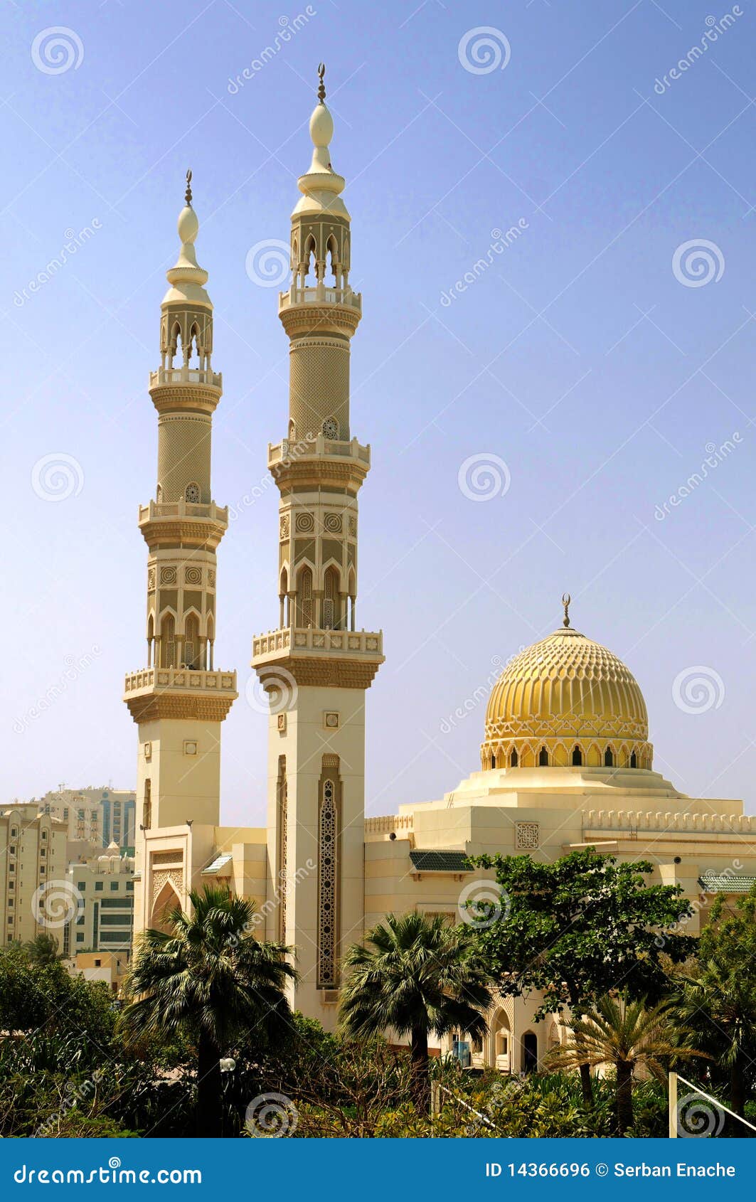 Islamic Mosque With Minarets Stock Photo - Image of ...