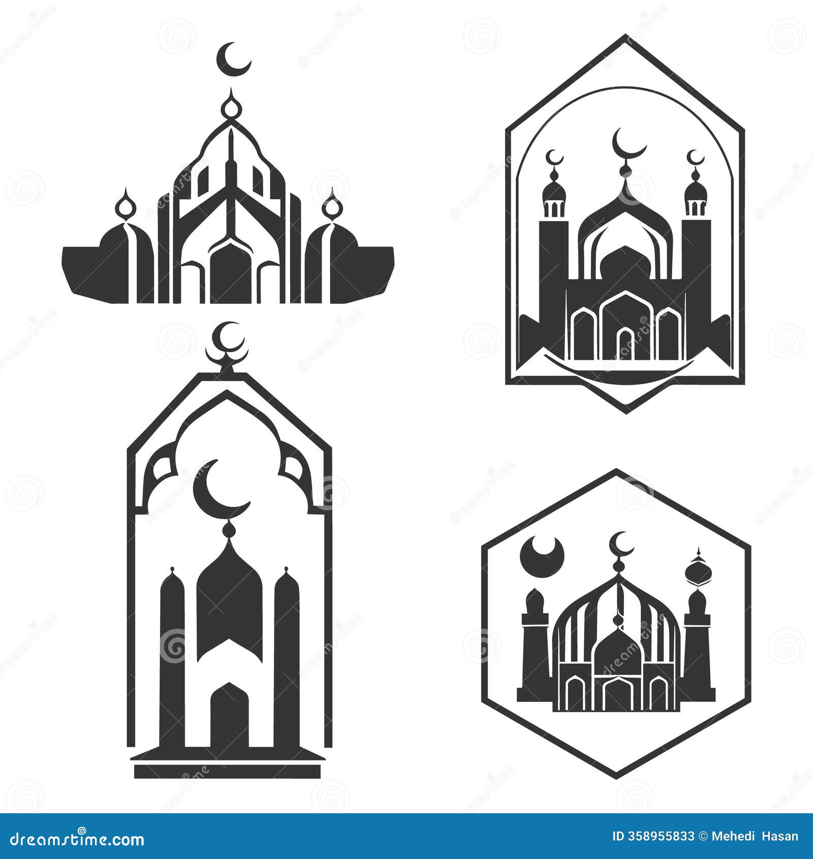 islamic mosques silhouettes   ramadan background flat style