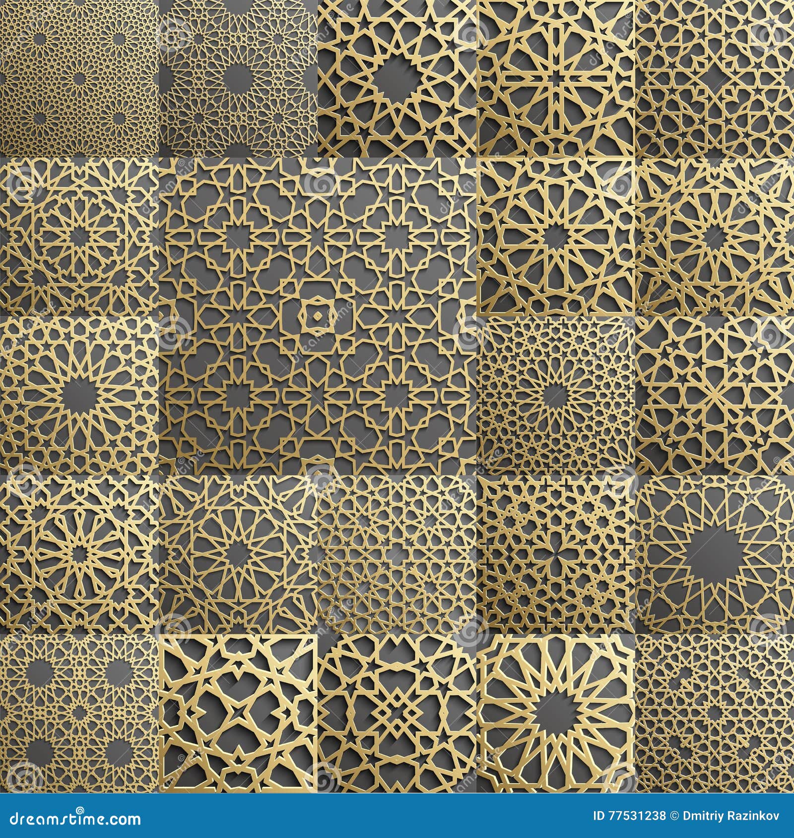 Islamic Pattern Set Of 22 Ornaments.Seamless Arabic  