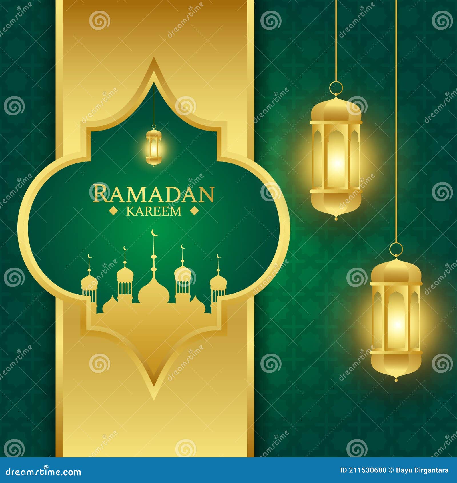 Islamic Ramadan Greeting Background with Gold and Green Color Stock Vector  - Illustration of invitation, lamp: 211530680