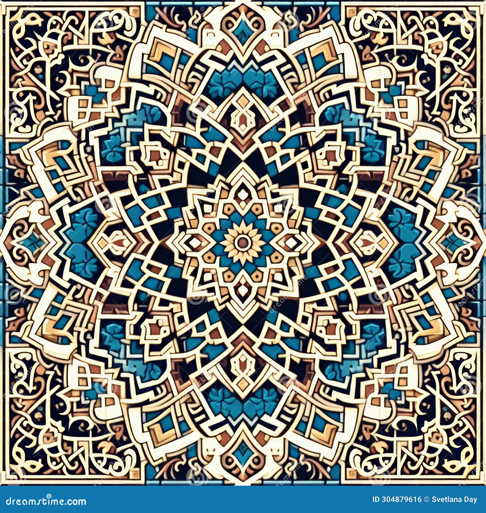 islamic style geometric mosaic in a moroccan style pattern, decorative zellige tiles, generative ai