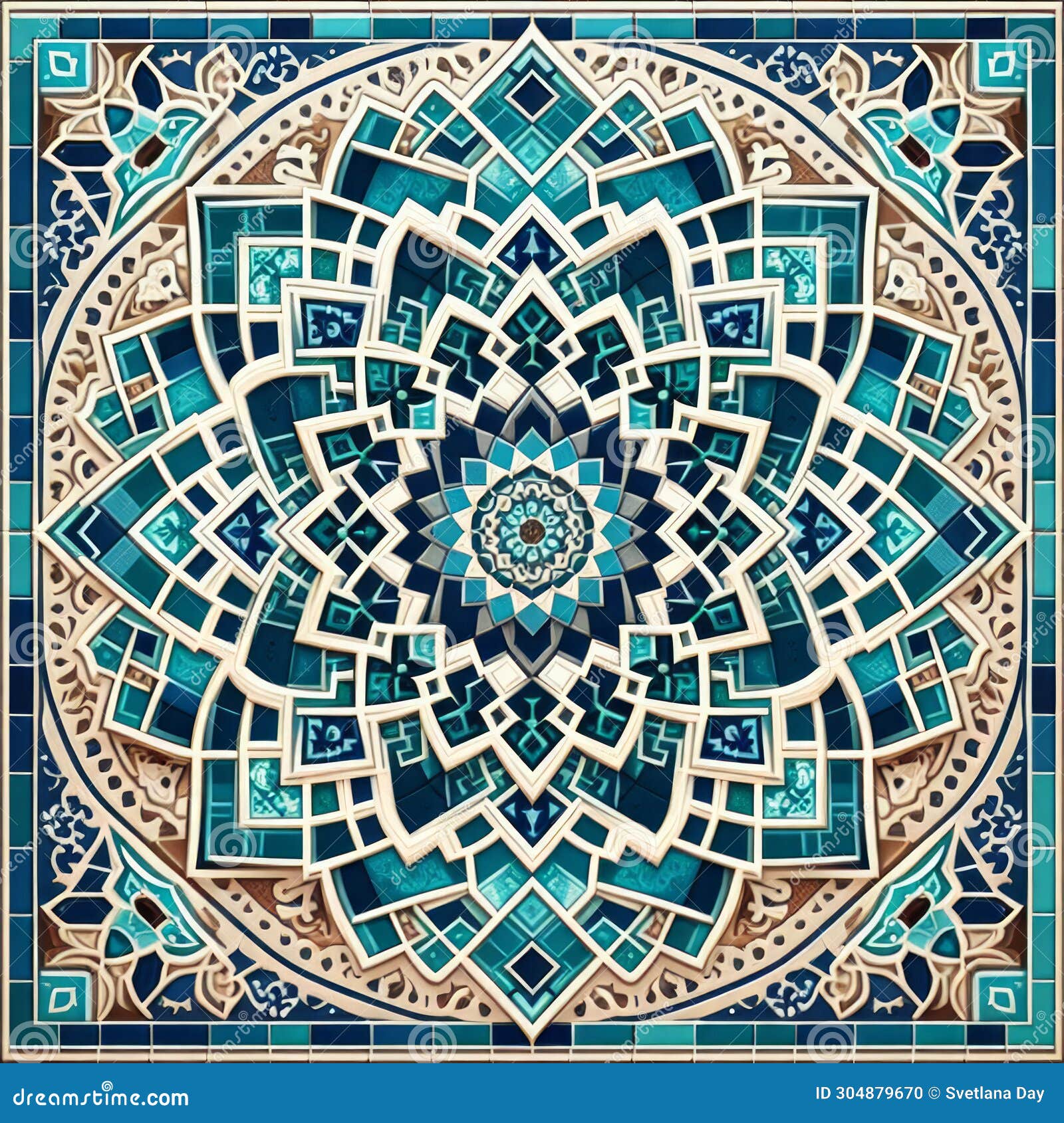 islamic style geometric mosaic in a moroccan style pattern, decorative zellige tiles, generative ai