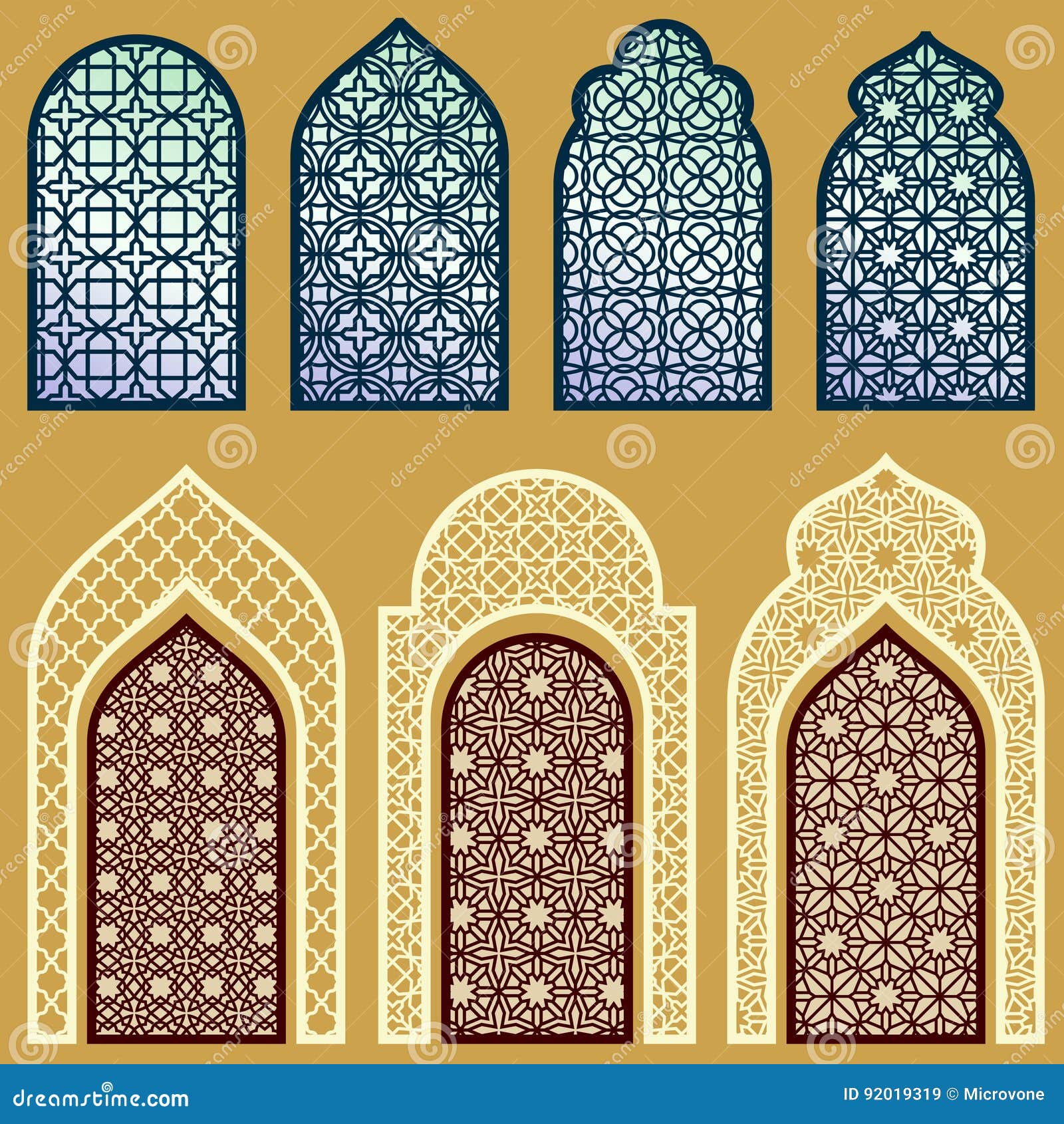 islamic windows and doors with arabian art ornament pattern  set