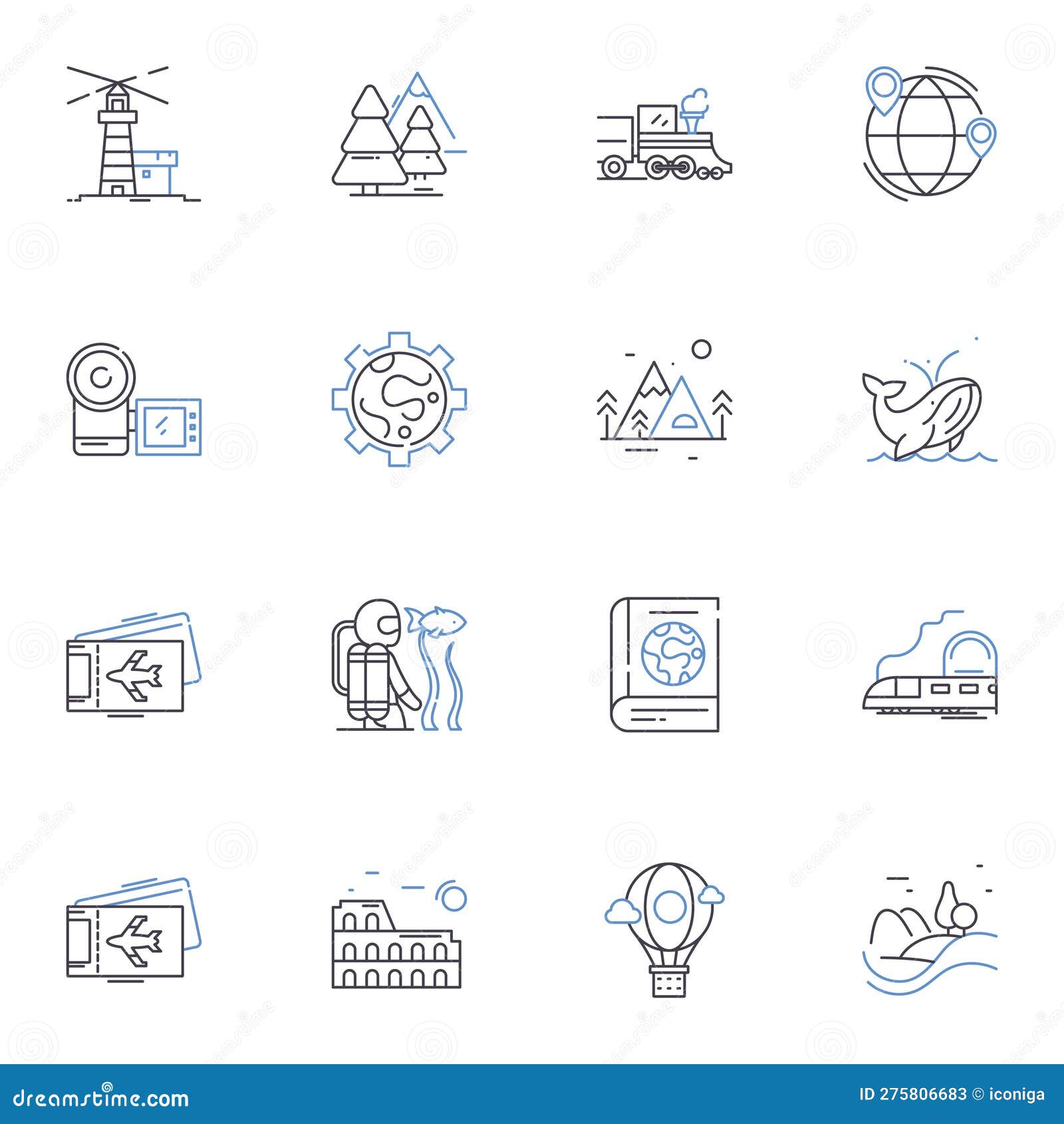 Island Hopping Line Icons Collection. Adventure, Destinations, Beaches