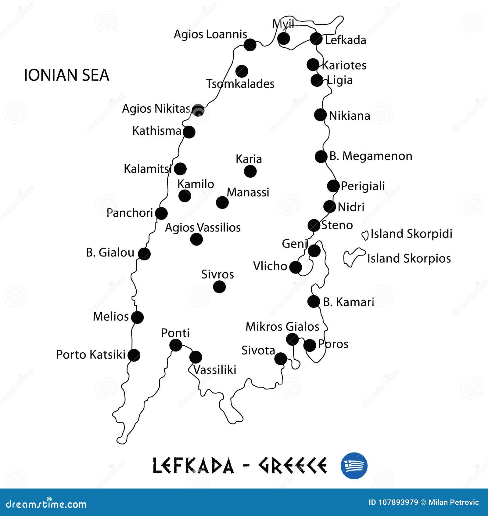 Lefkada Island Hellenic Republic, Greece, Ionian Islands Map Vector ...