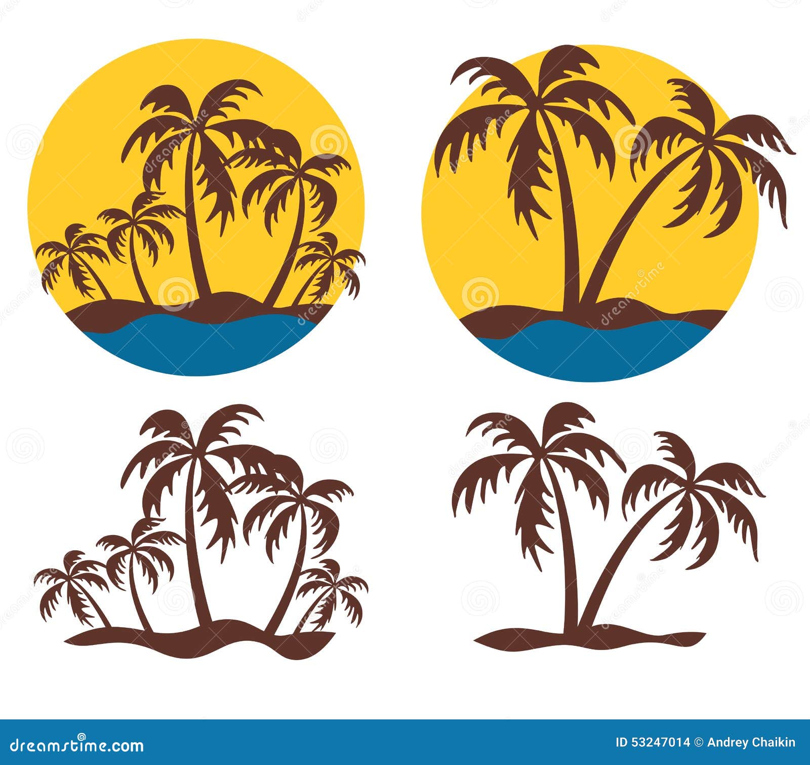 Island Logos With A Palm Tree Stock Vector Illustration 