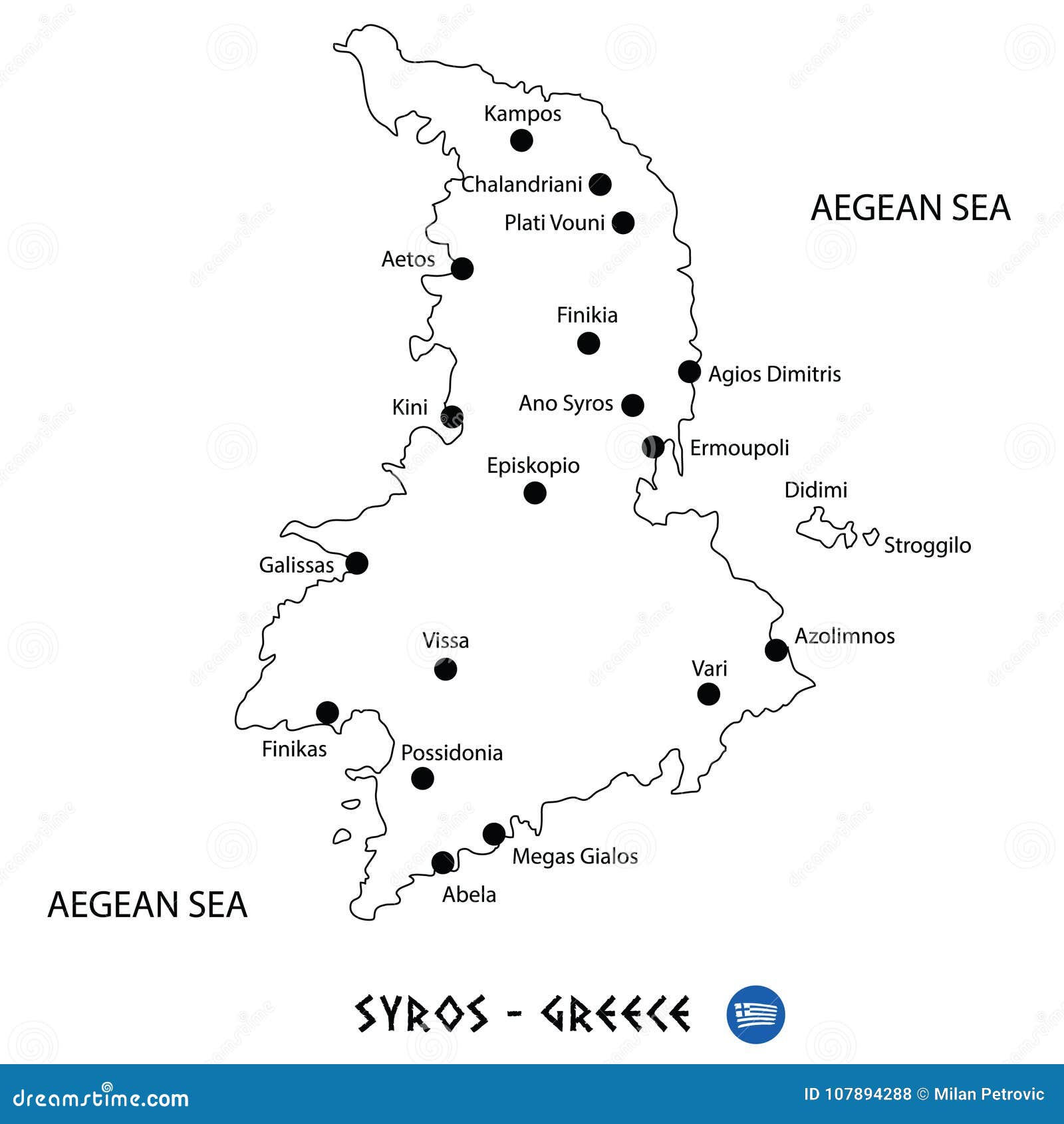 island of syros in greece map on white background