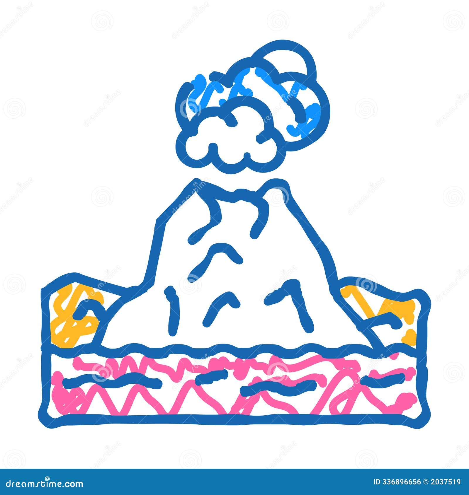 island with volcano icon doodle 