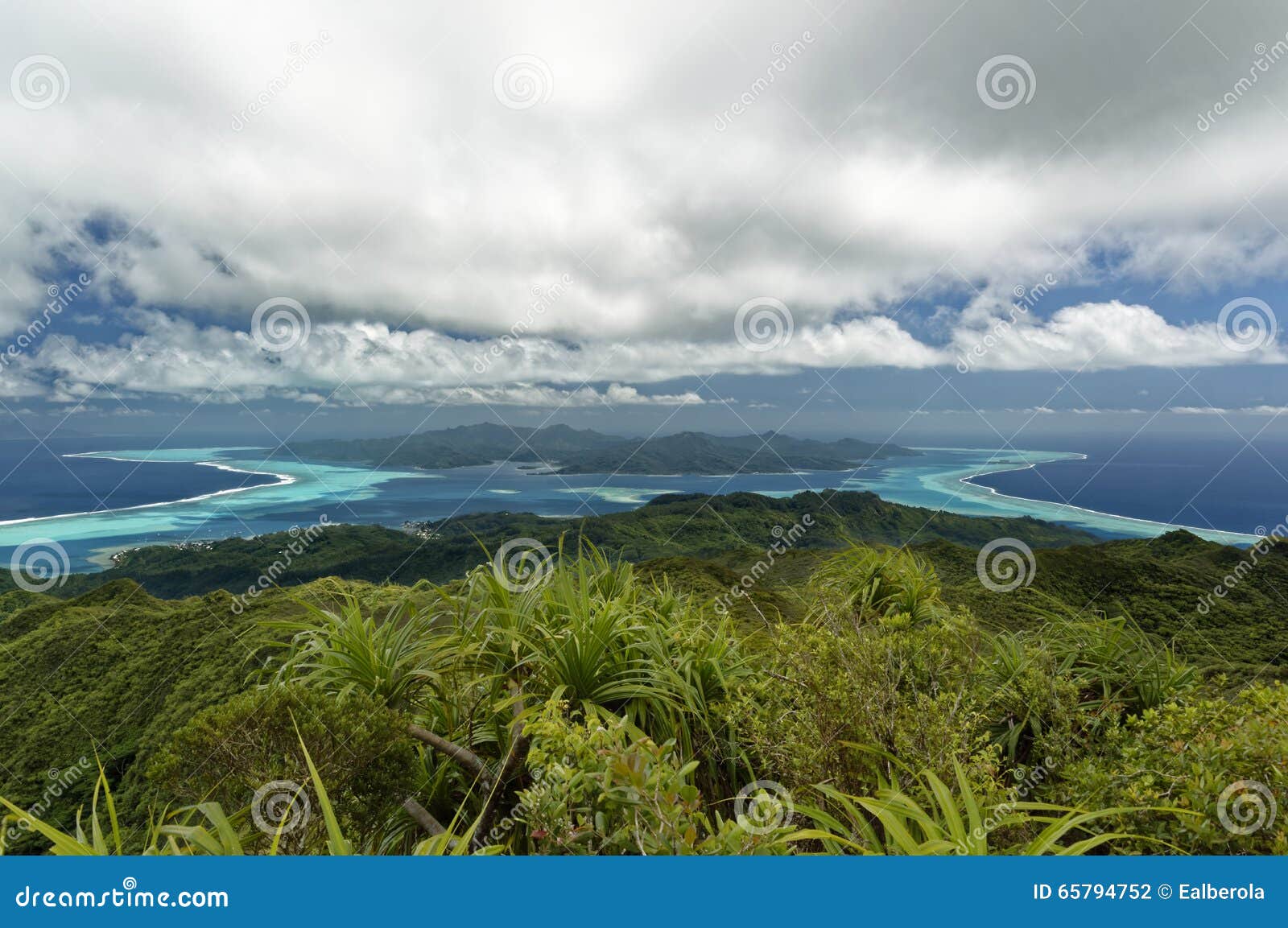 islands and lagoon of tahaa and bora bora from raiatea