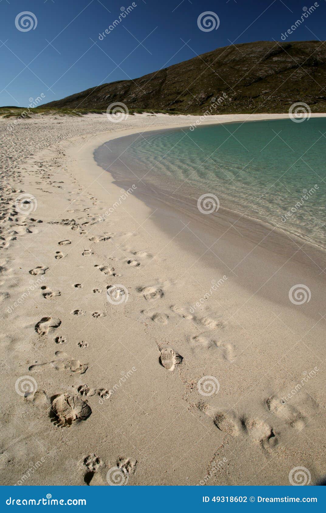 Isle of Barra Beach. Beach summer sand mountains water barra puter hebrides scotland highlands footprints blue white turquoise tropical wild atlantic west coast serene holiday travel