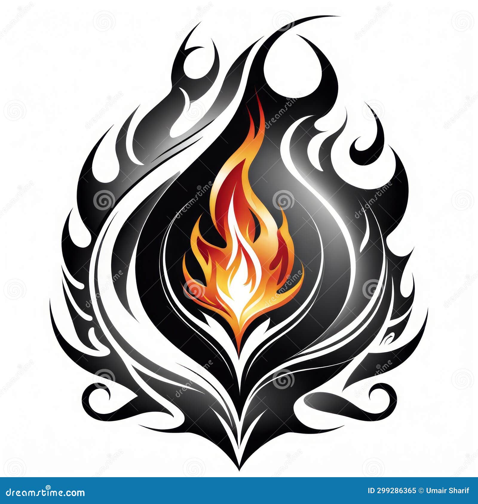 Fire Tattoo Vector. Fire Flames Tattoo Set. Illustration Monochrome Fire Tattoo Vector. Fire Flames Tattoo Set. Illustration Monochrome